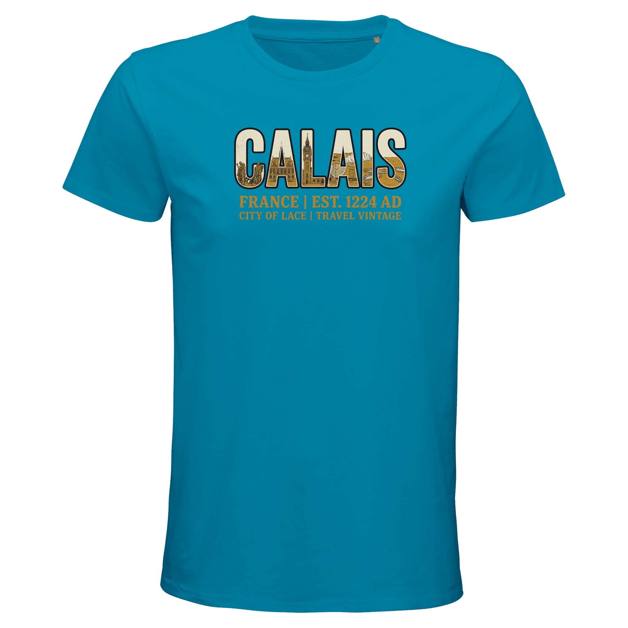 T-shirt Calais homme bio ajusté Cité de la dentelle T-shirt Calais homme bio ajusté Cité de la dentelle, coloris Aqua