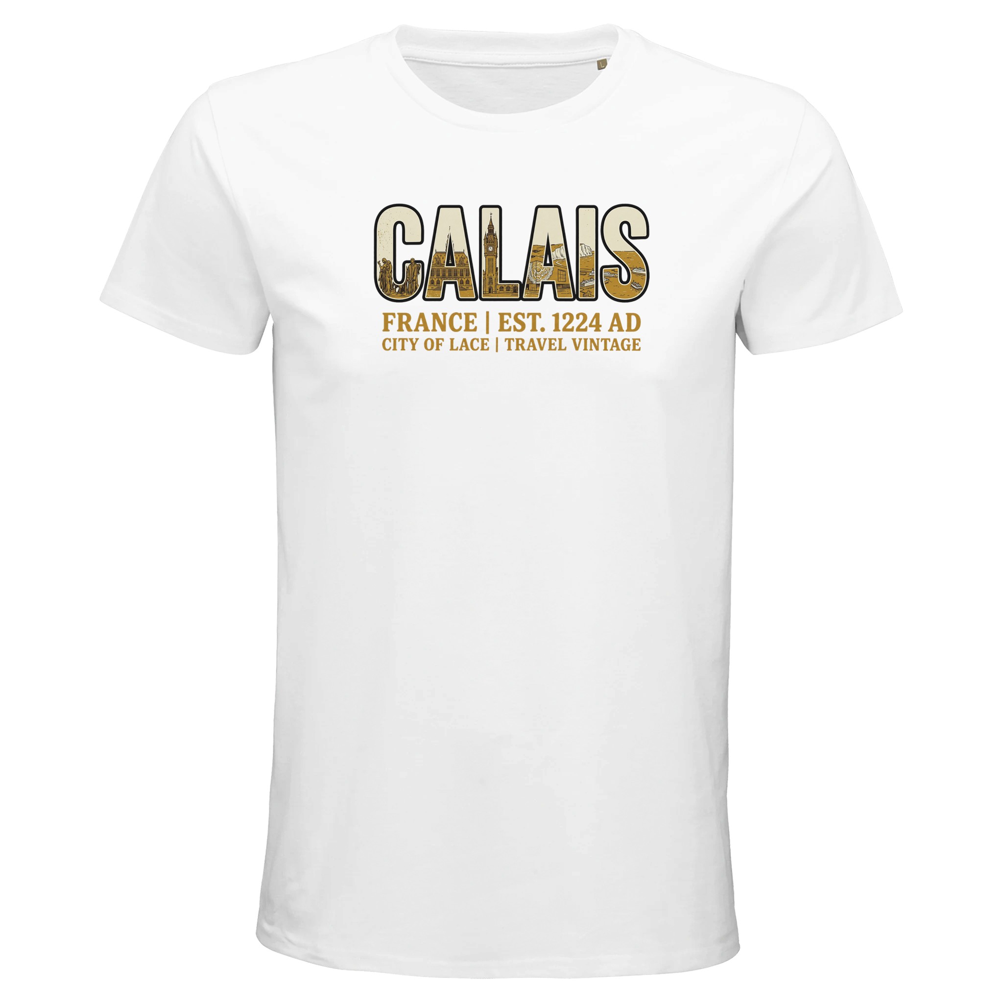 T-shirt Calais homme bio ajusté Cité de la dentelle T-shirt Calais homme bio ajusté Cité de la dentelle, coloris Blanc