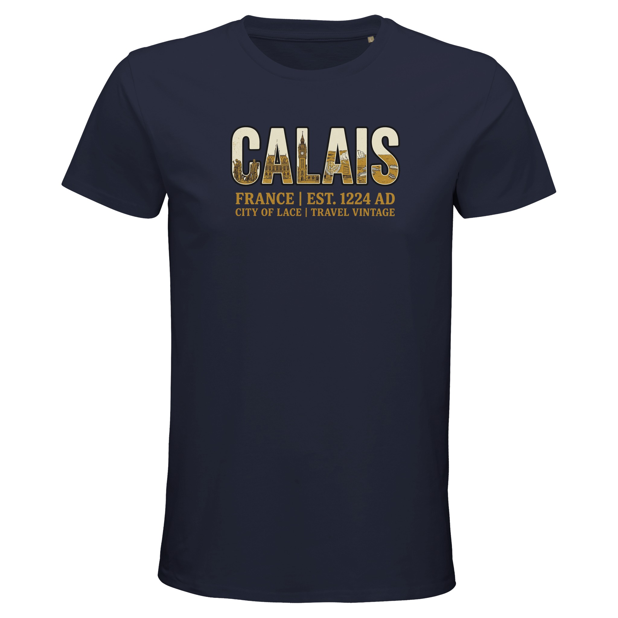 T-shirt Calais homme bio ajusté Cité de la dentelle T-shirt Calais homme bio ajusté Cité de la dentelle, coloris French Navy