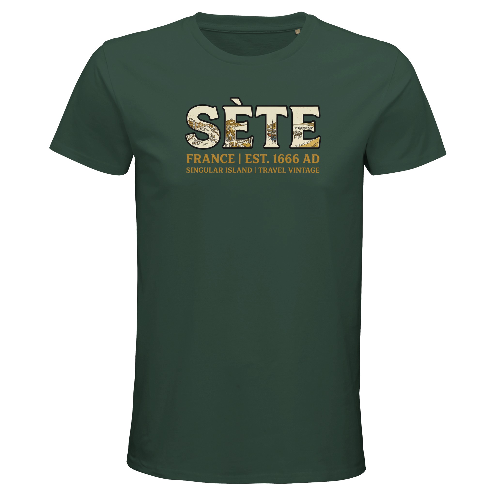 T-shirt Sète homme bio ajusté col rond T-shirt Sète homme bio ajusté col rond, coloris Vert bouteille