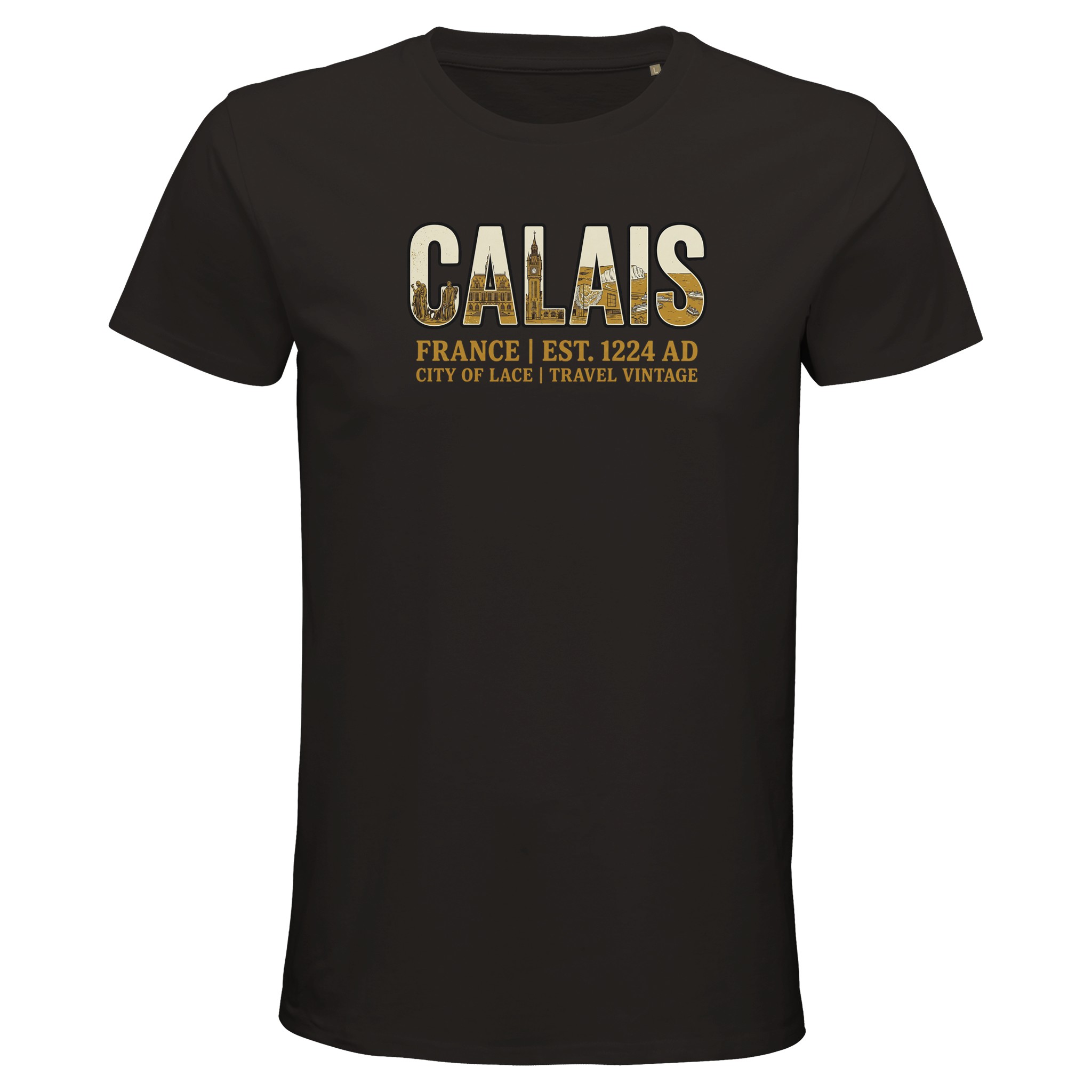 T-shirt Calais homme bio ajusté Cité de la dentelle T-shirt Calais homme bio ajusté Cité de la dentelle, coloris Deep Black