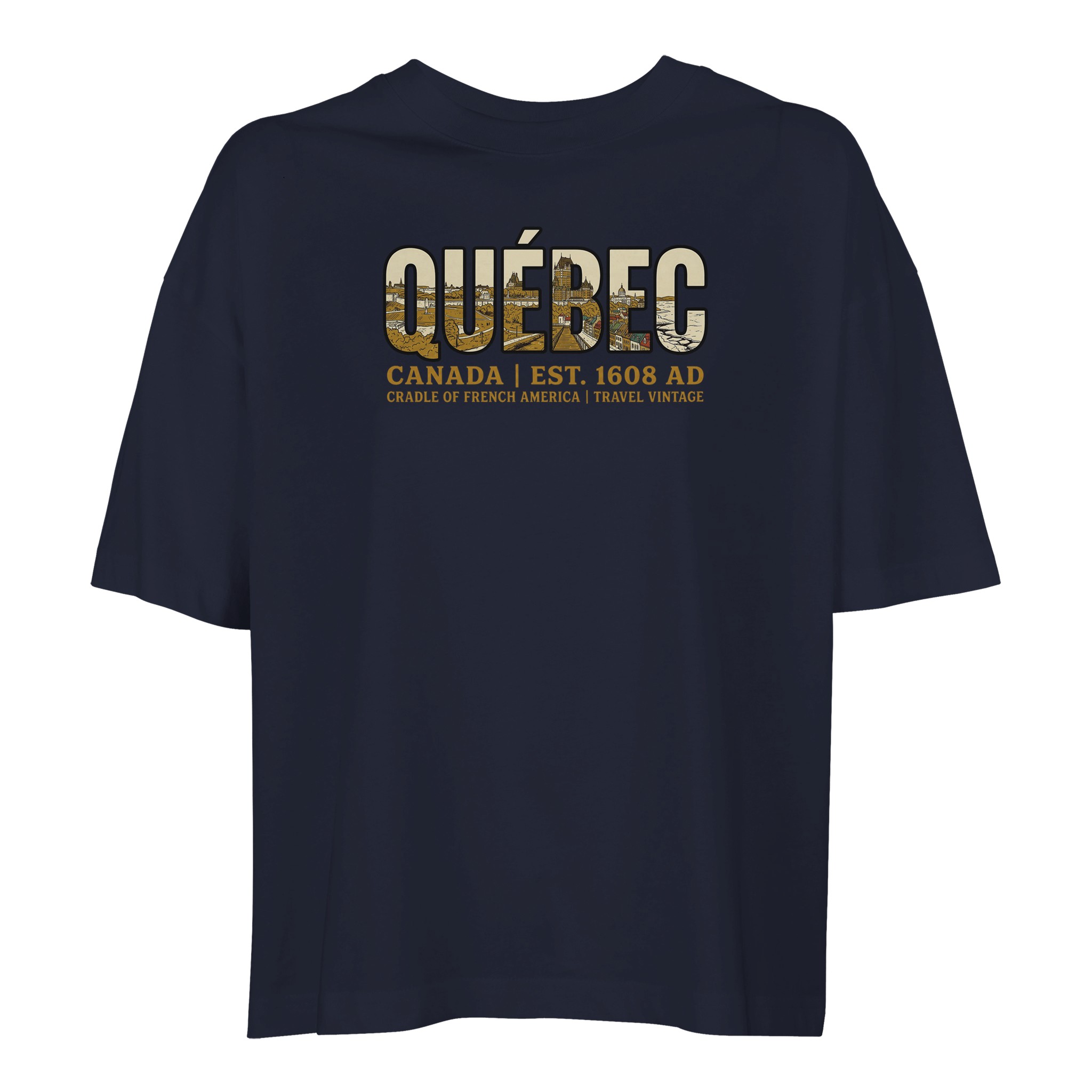 T-shirt Québec femme ample coton bio premium, coloris French Navy