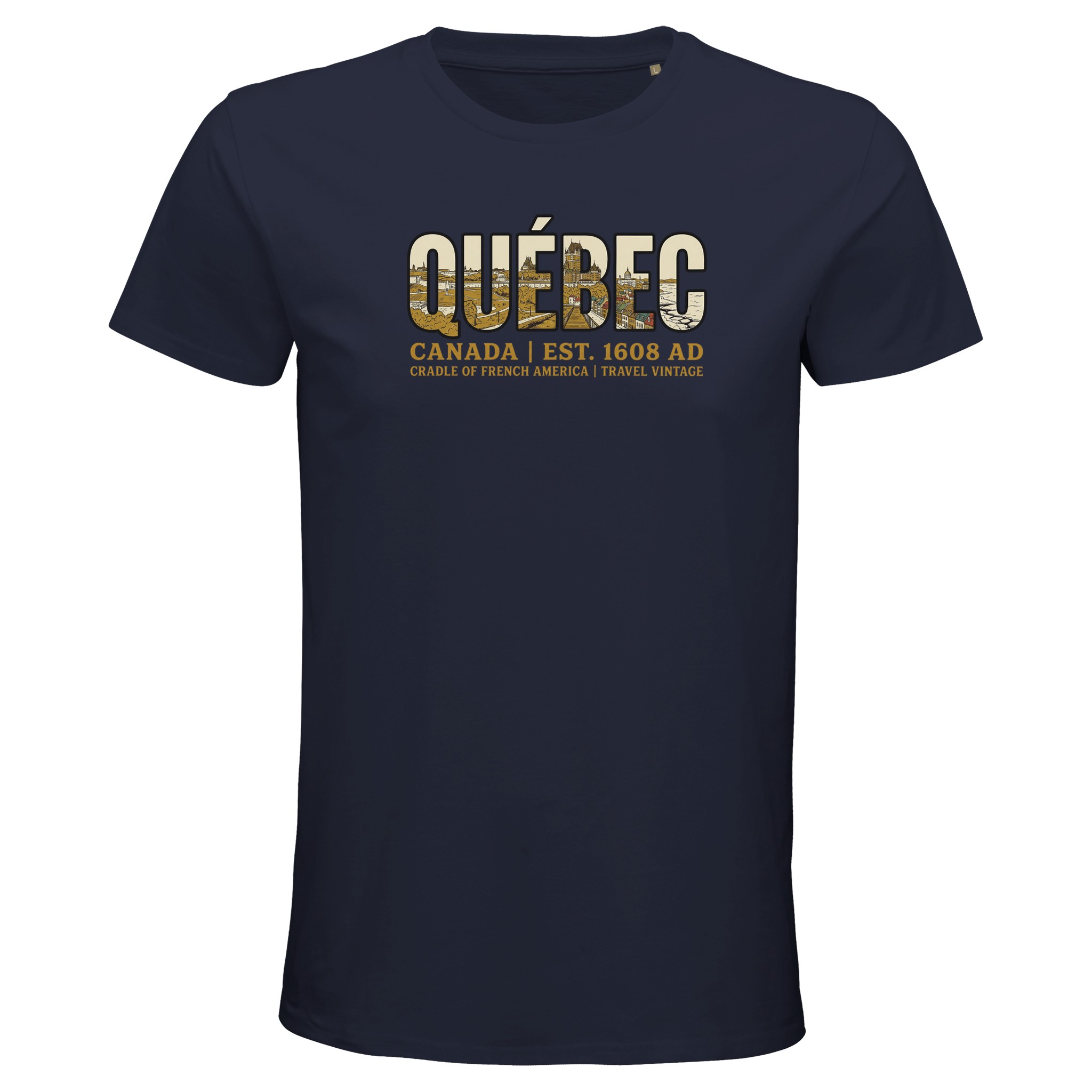 T-shirt Québec homme bio ajusté style vintage Canada, coloris French Navy