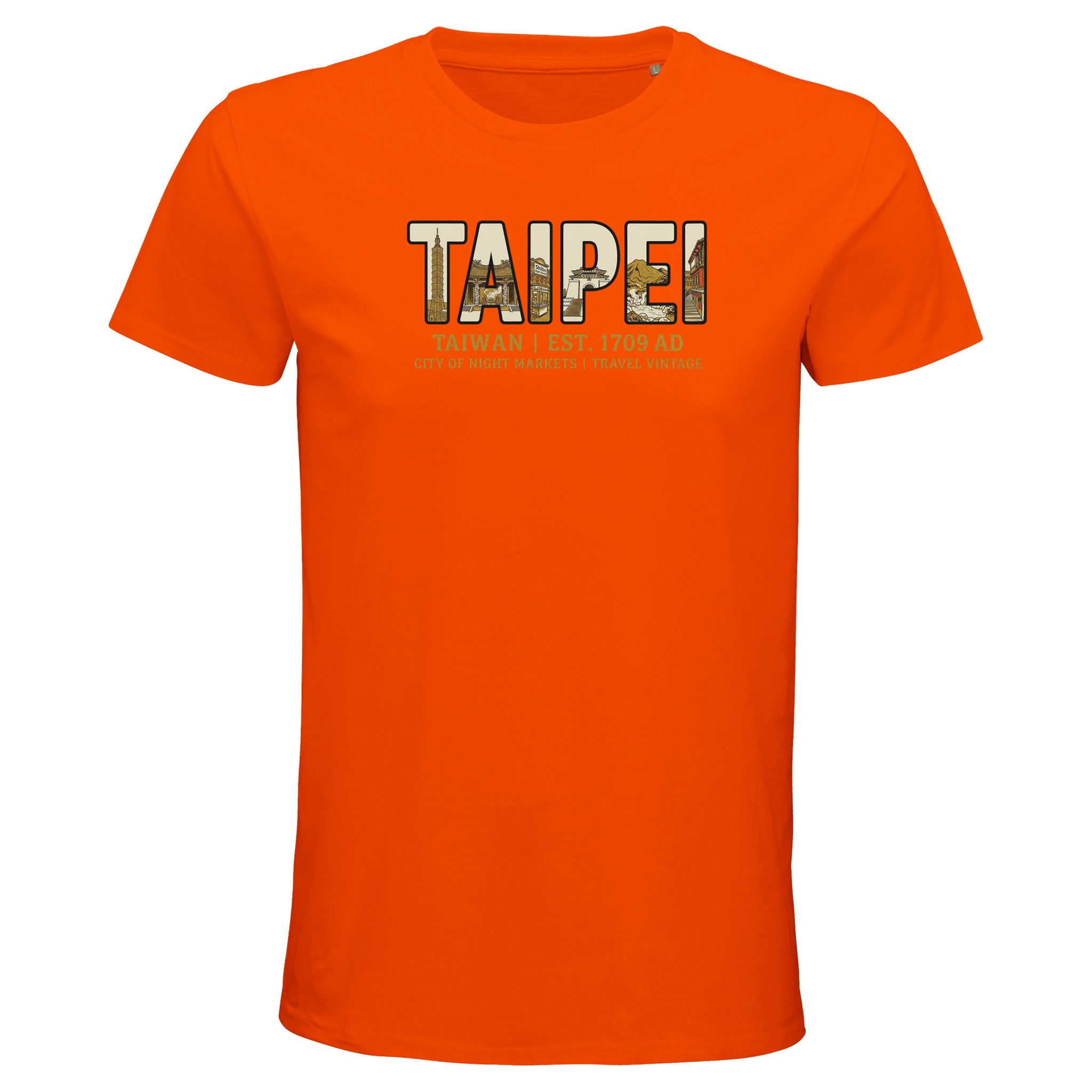 T-shirt Taipei homme bio ajusté ville nocturne, coloris Orange