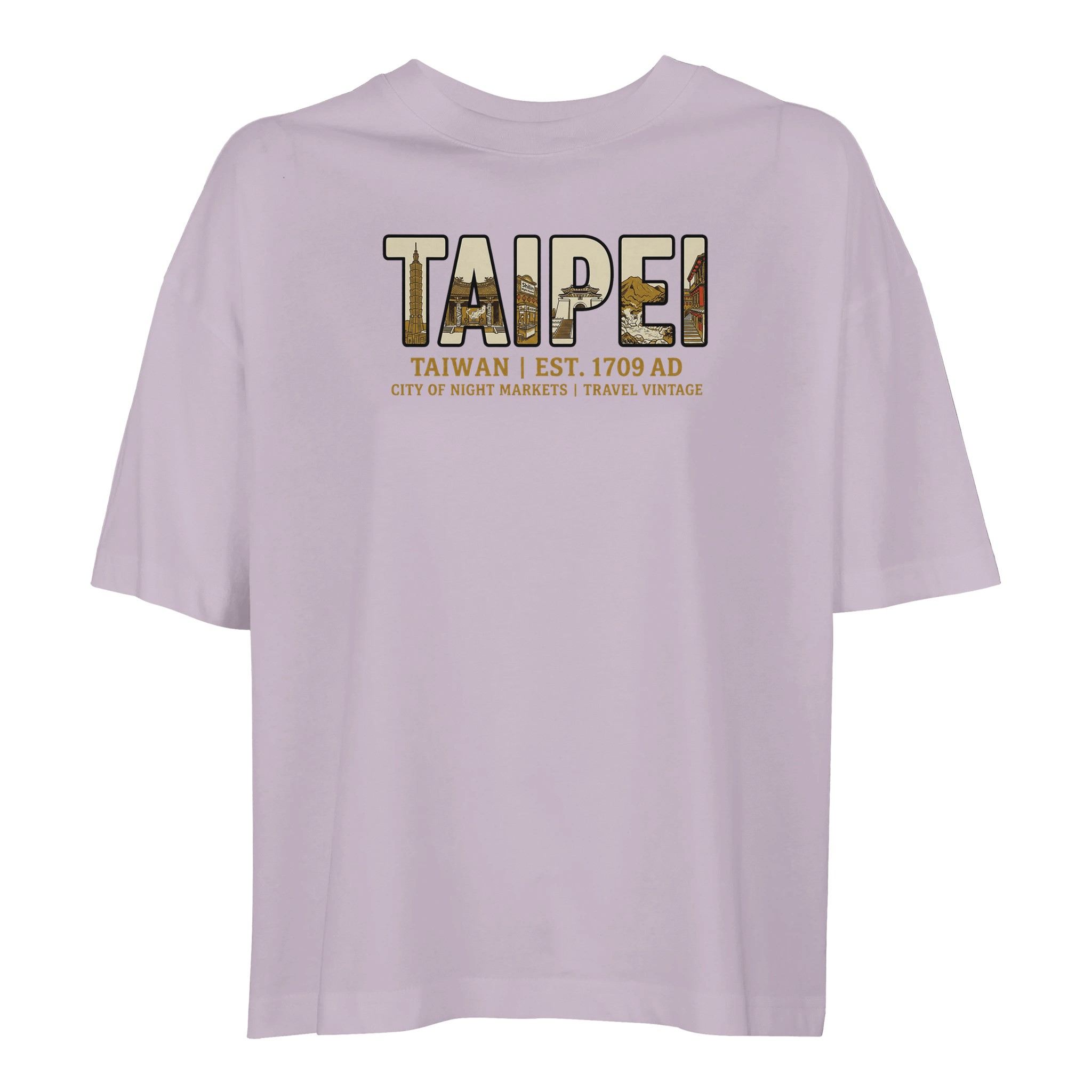 T-shirt Taipei femme ample coton bio en conversion, coloris lilak