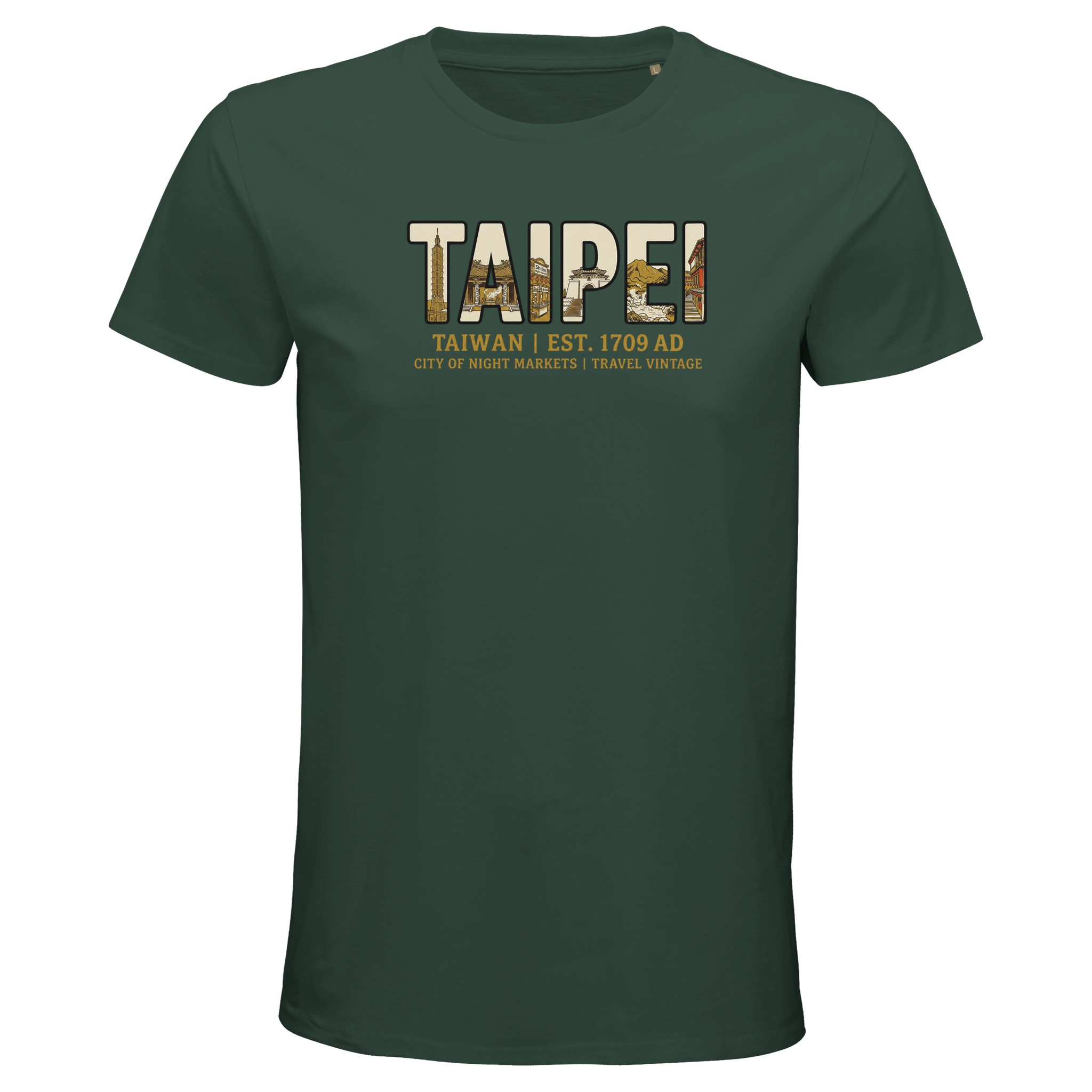 T-shirt Taipei homme bio ajusté ville nocturne, coloris Vert bouteille