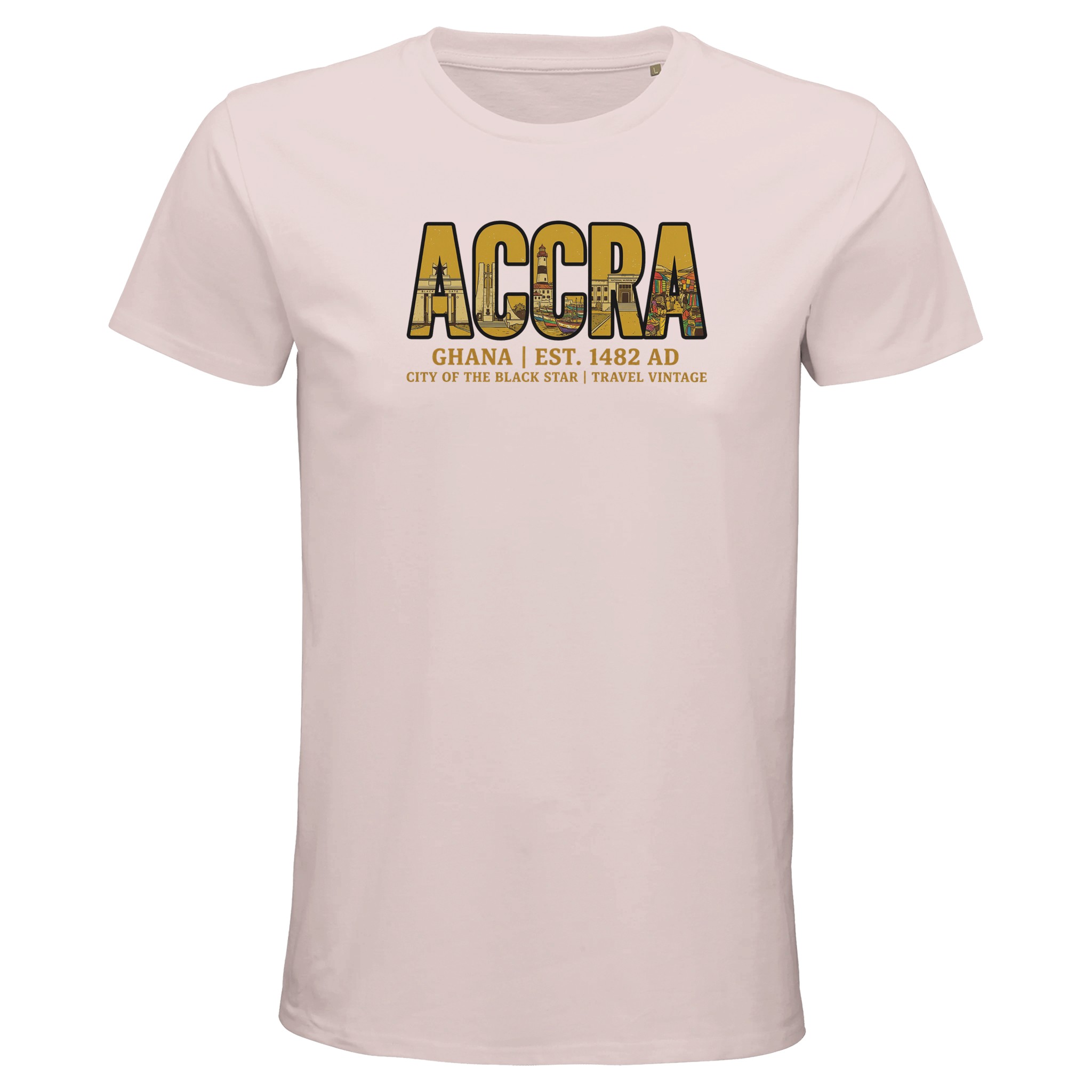 T-shirt Accra homme bio ajusté ville du Ghana, coloris Pale Pink