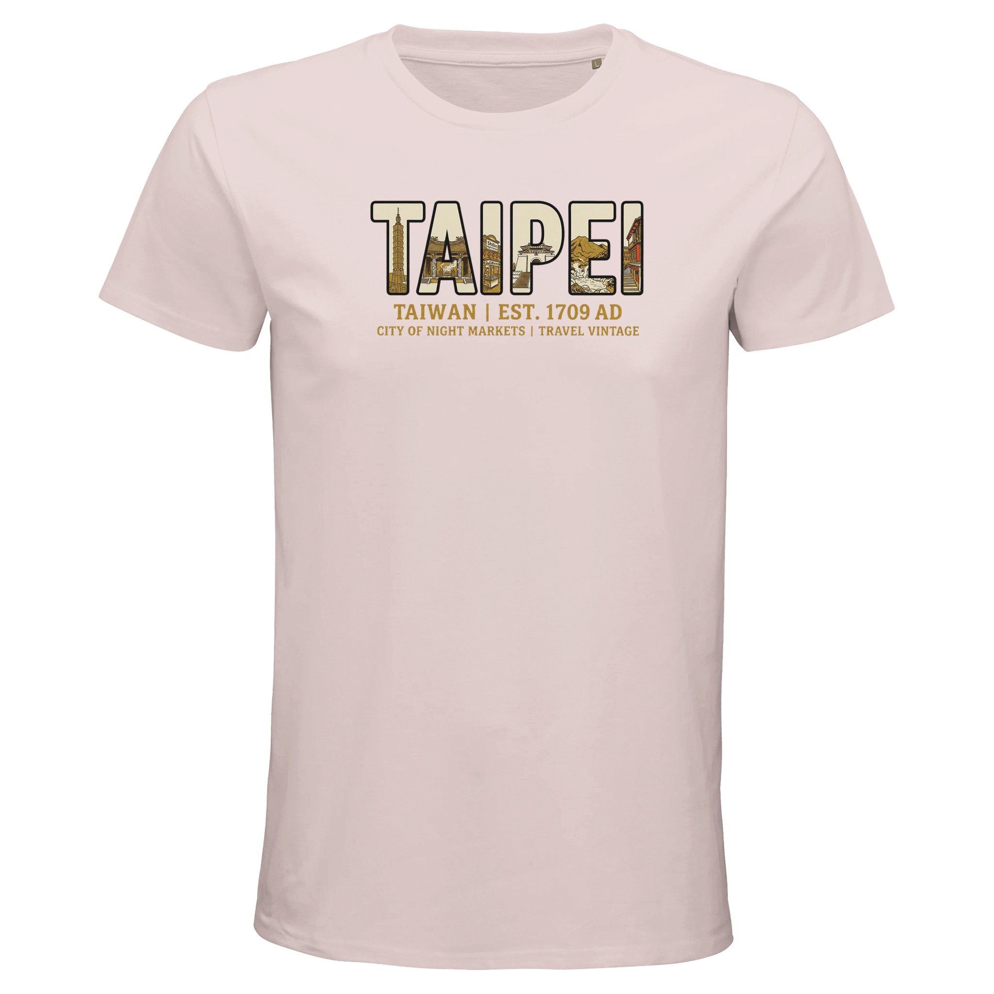 T-shirt Taipei homme bio ajusté ville nocturne, coloris Pale Pink