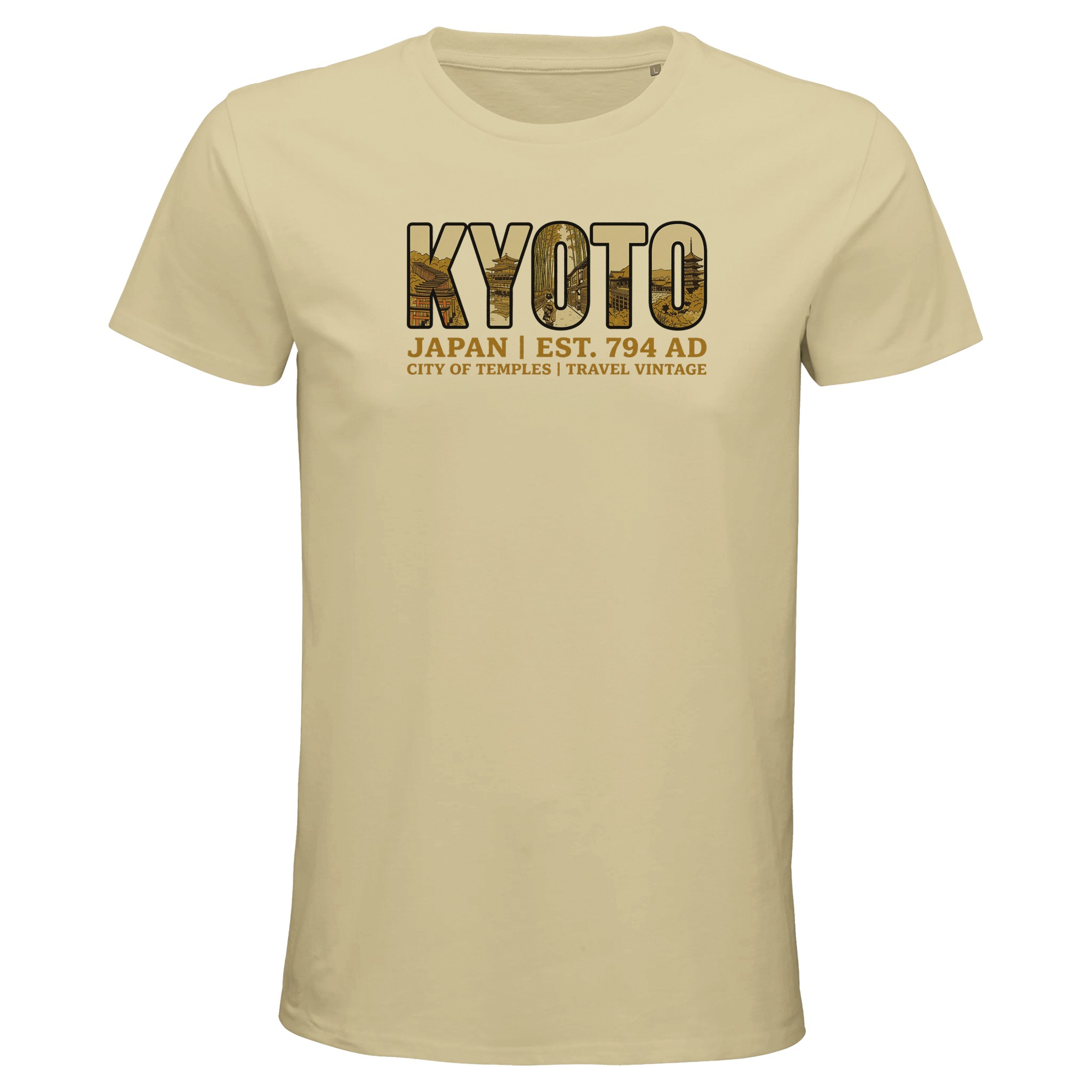 T-shirt Kyoto homme bio ajusté illustration temples, coloris Natural