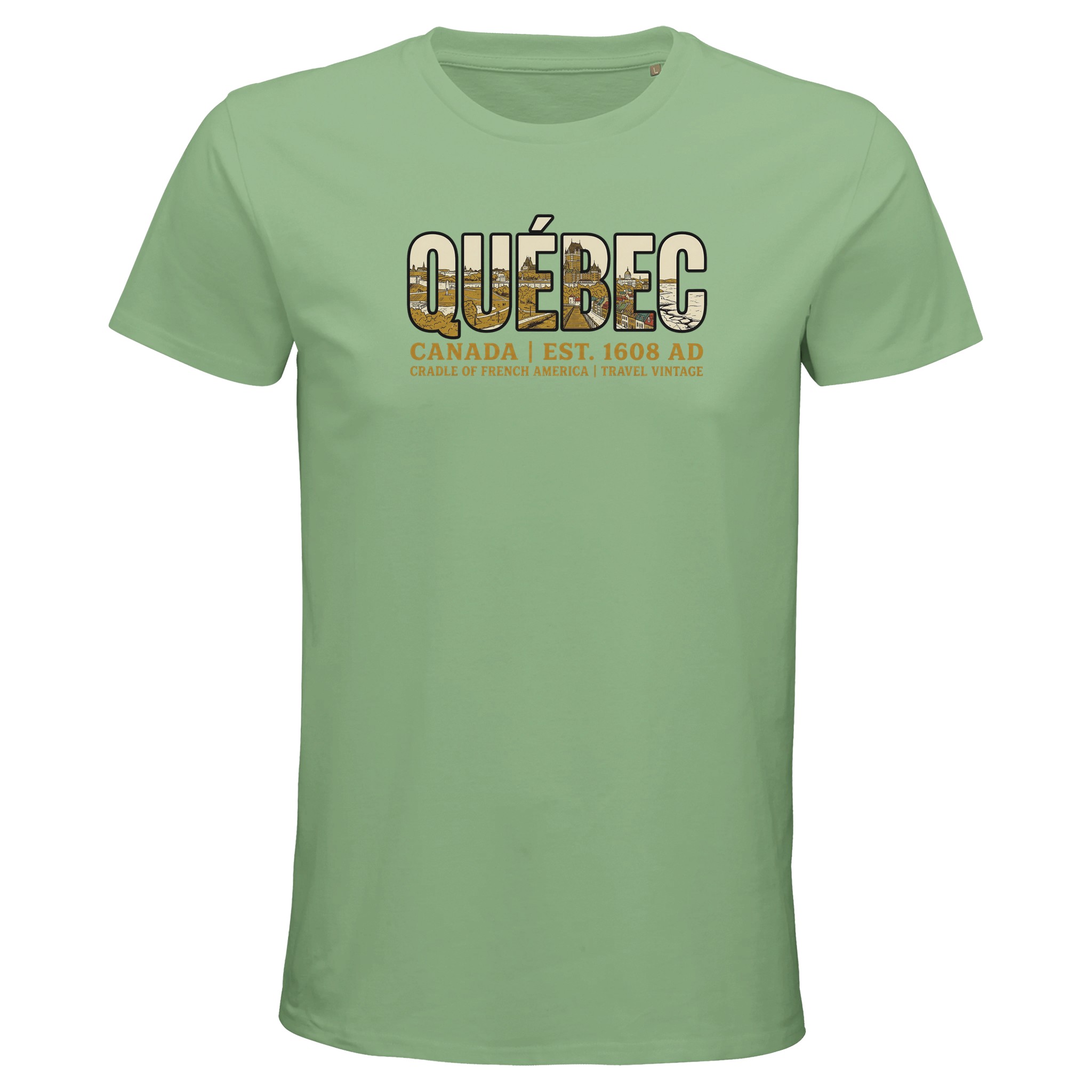 T-shirt Québec homme bio ajusté style vintage Canada, coloris apple green