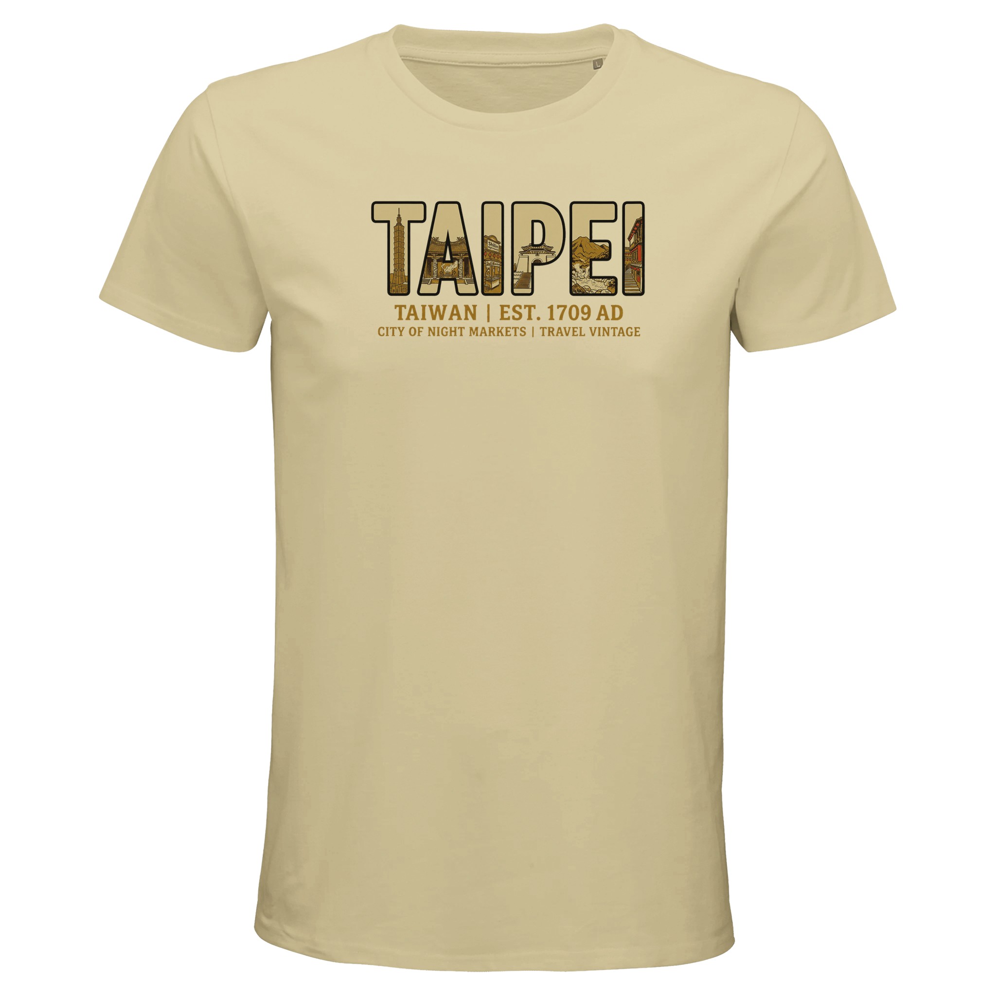 T-shirt Taipei homme bio ajusté ville nocturne, coloris Natural