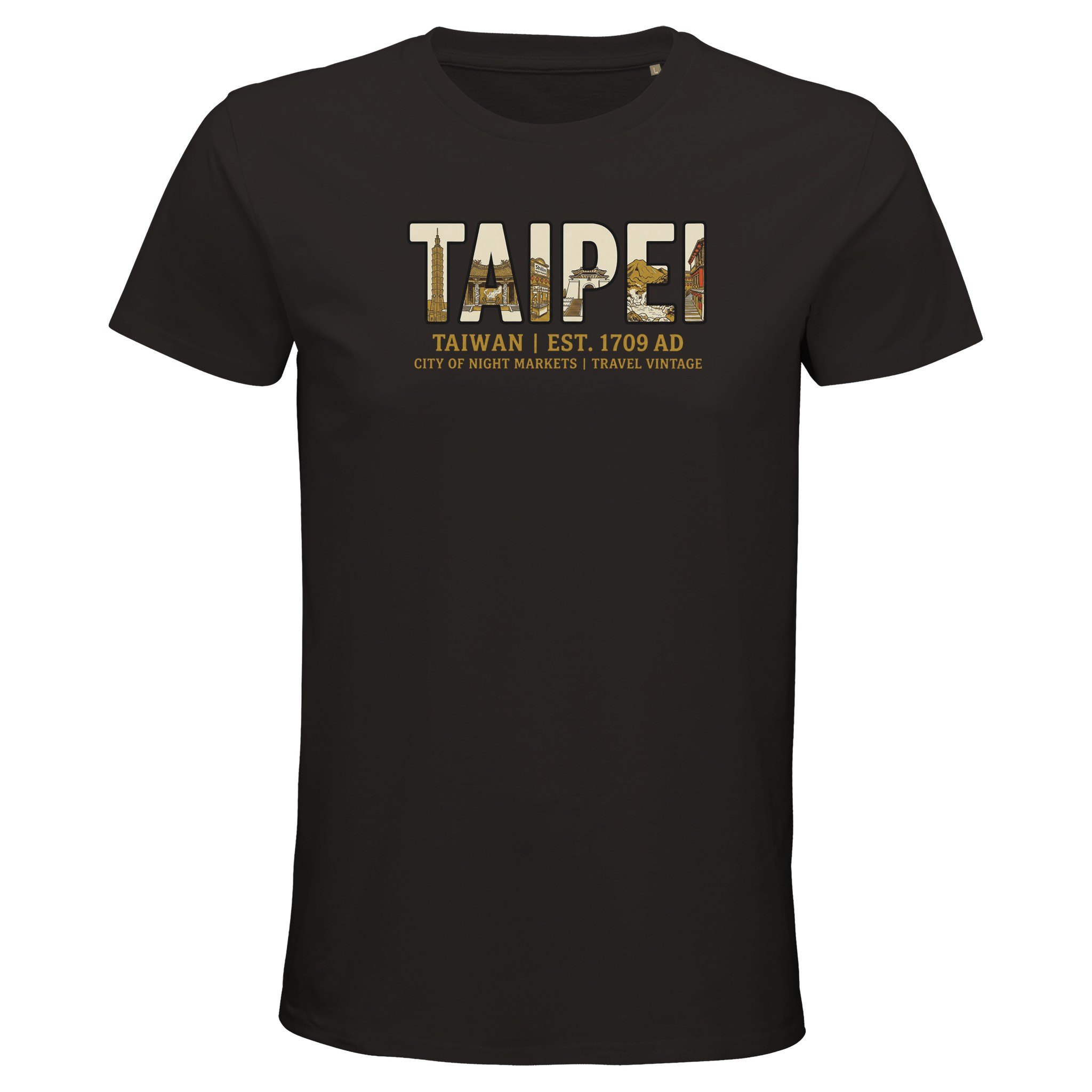 T-shirt Taipei homme bio ajusté ville nocturne, coloris Deep Black