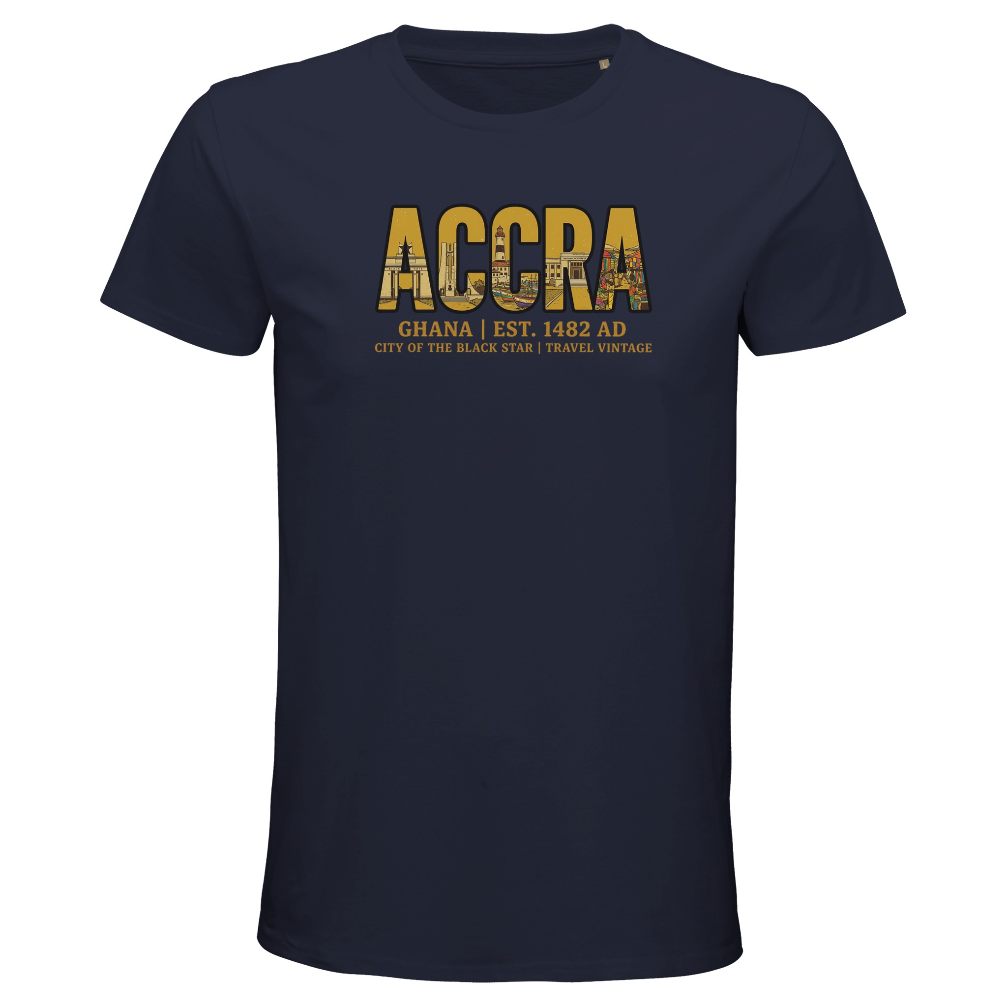 T-shirt Accra homme bio ajusté ville du Ghana, coloris French Navy