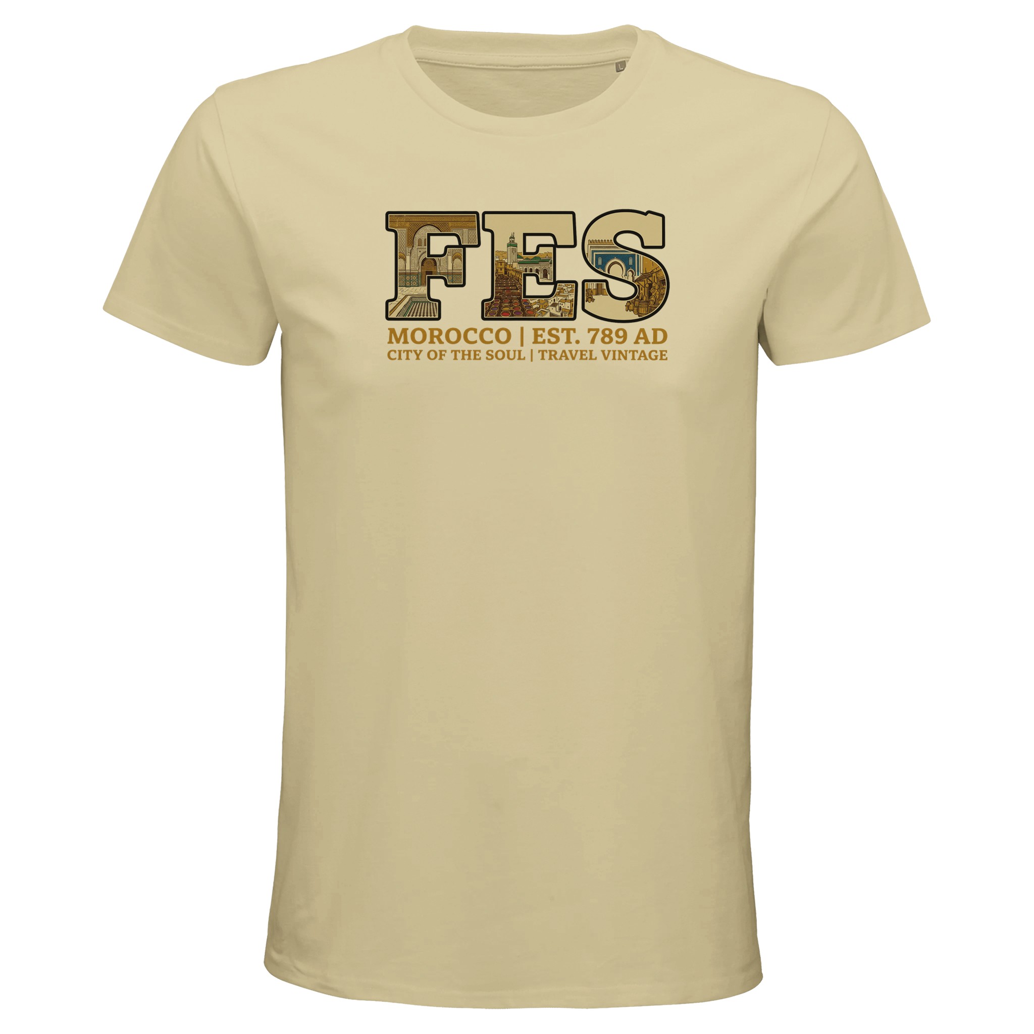 T-shirt Fès homme bio ajusté coton naturel, coloris Natural