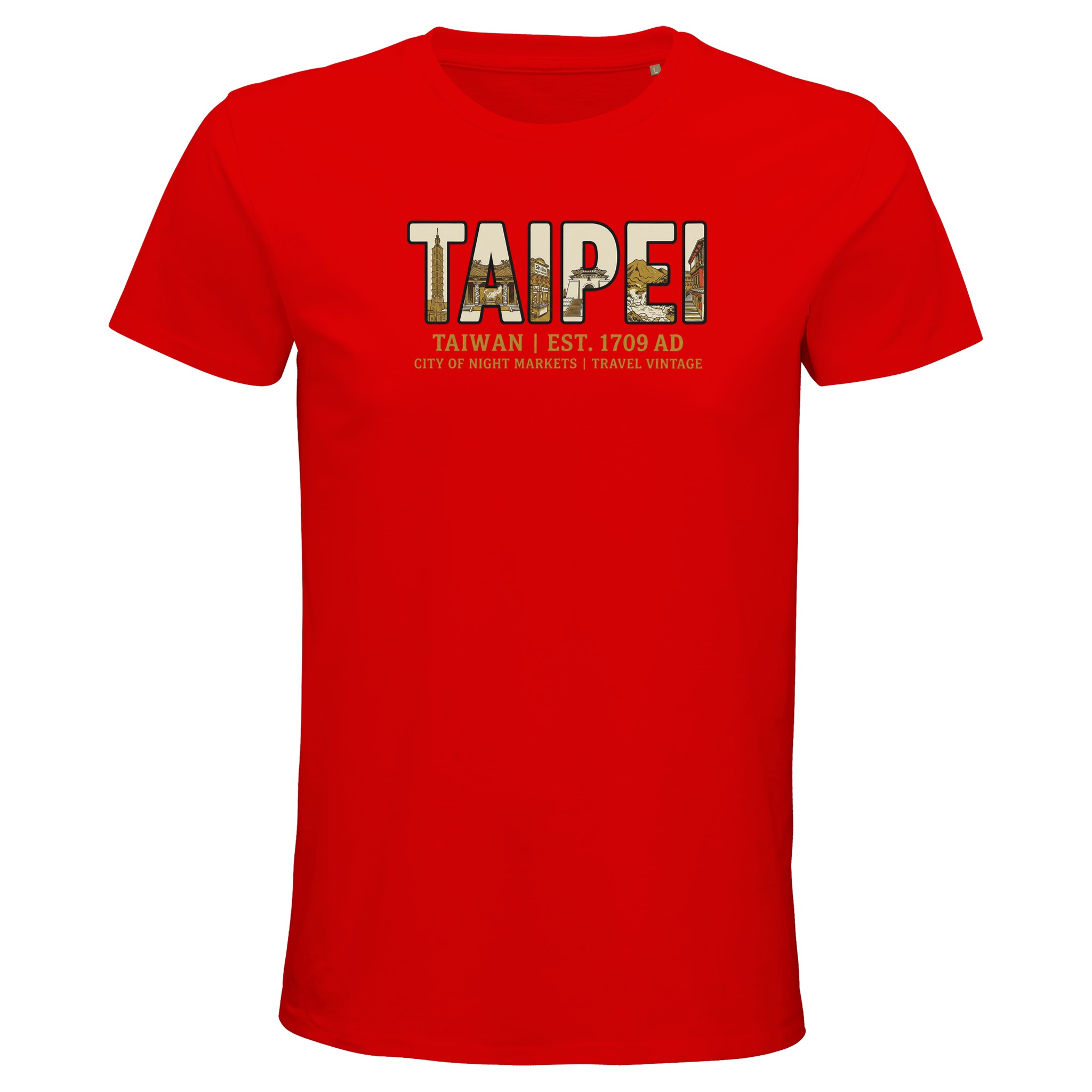T-shirt Taipei homme bio ajusté ville nocturne, coloris Bright Red