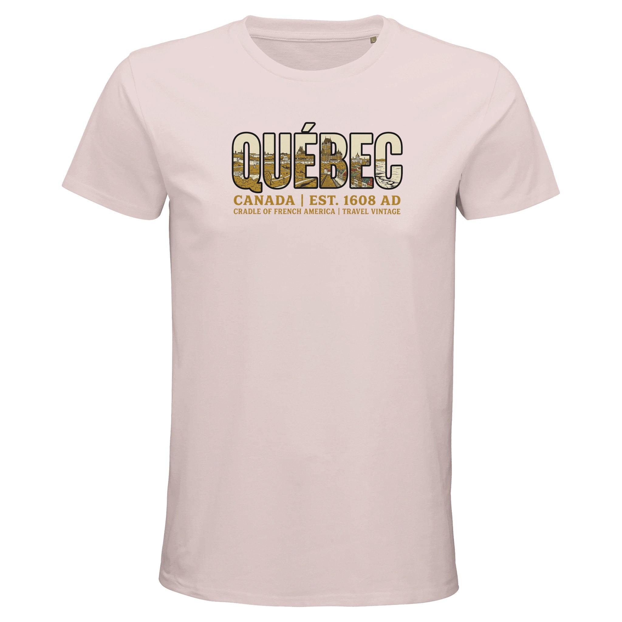T-shirt Québec homme bio ajusté style vintage Canada, coloris Pale Pink