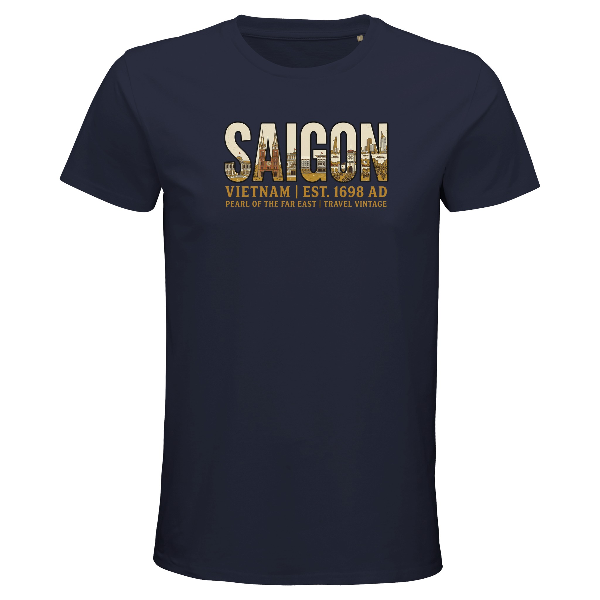T-shirt Saïgon homme bio ajusté coton, coloris French Navy
