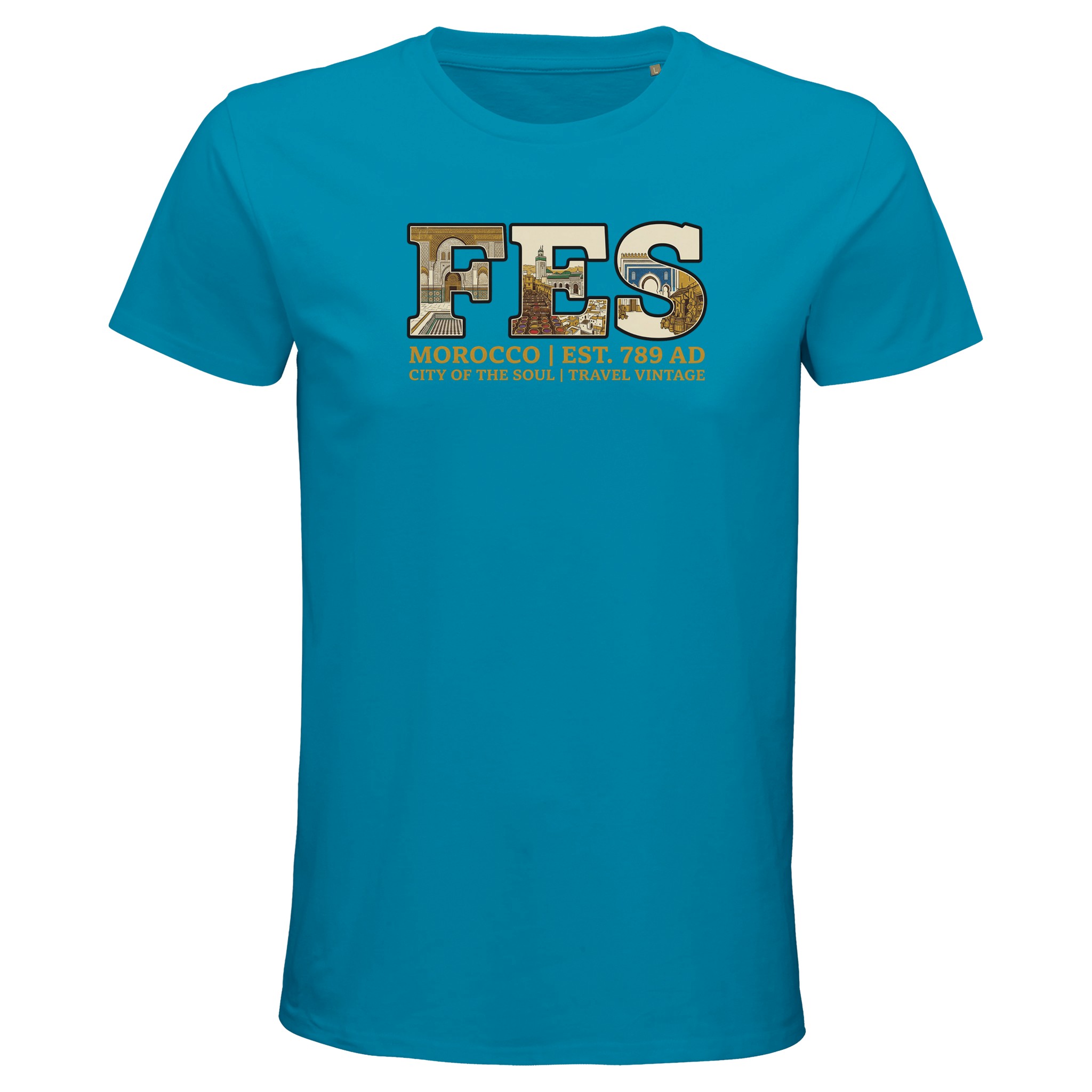 T-shirt Fès homme bio ajusté coton naturel, coloris Aqua