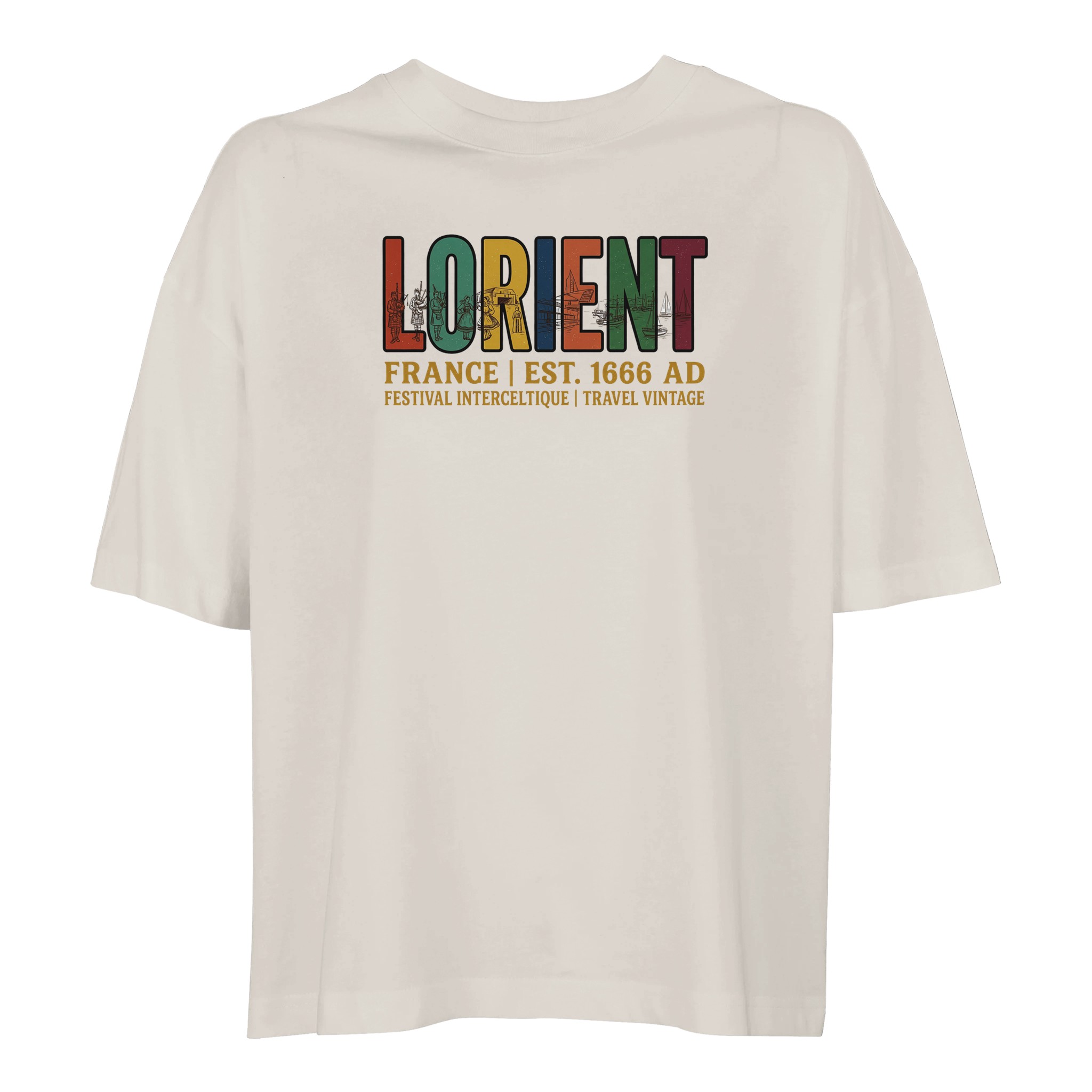 T-shirt Lorient Festival Interceltique femme bio ample, coloris Off White