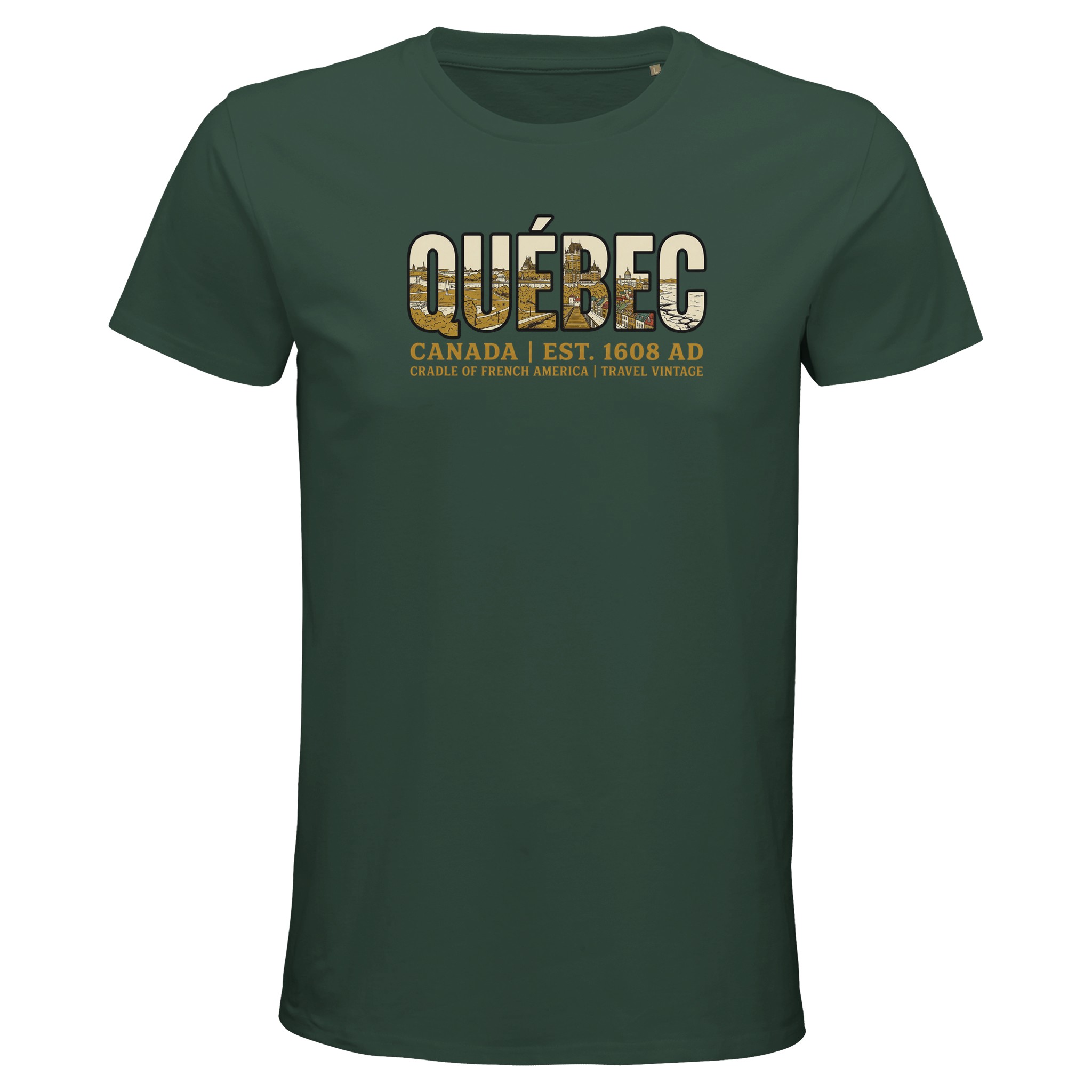 T-shirt Québec homme bio ajusté style vintage Canada, coloris Vert bouteille