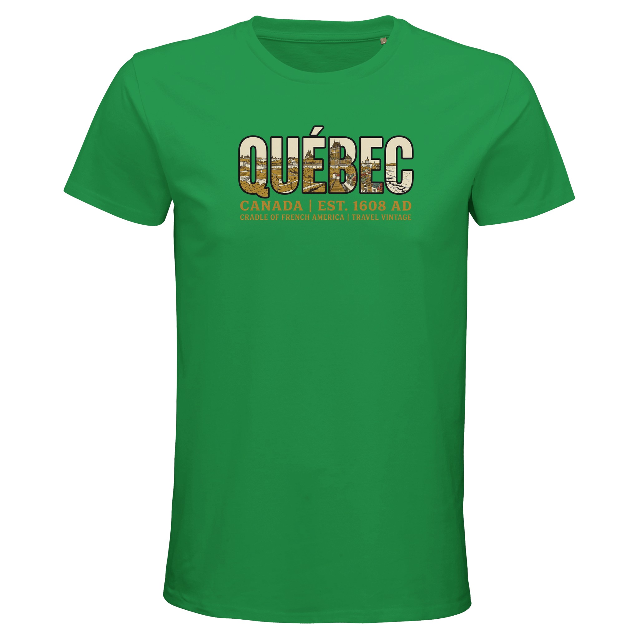 T-shirt Québec homme bio ajusté style vintage Canada, coloris Kelly Vert