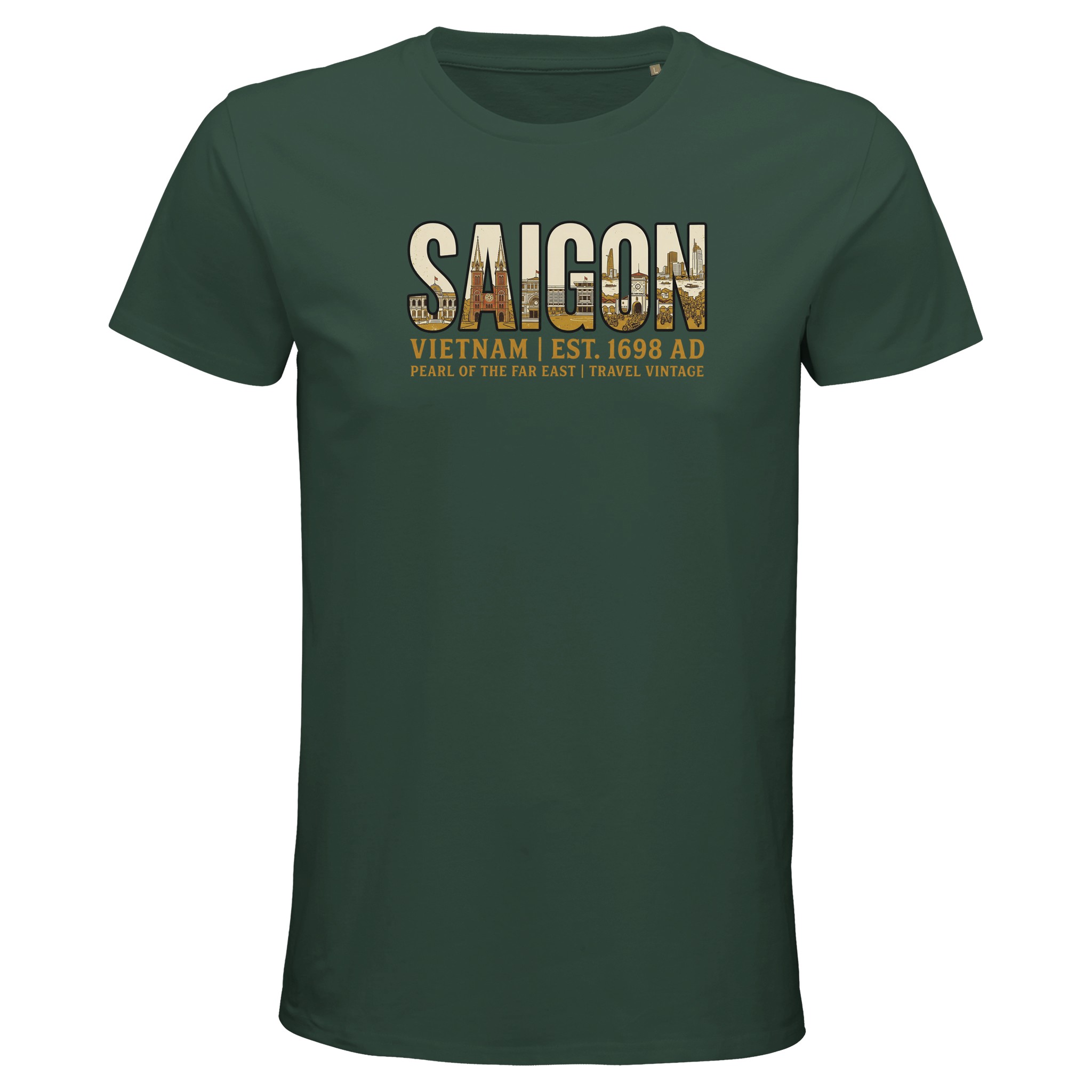 T-shirt Saïgon homme bio ajusté coton, coloris Vert bouteille