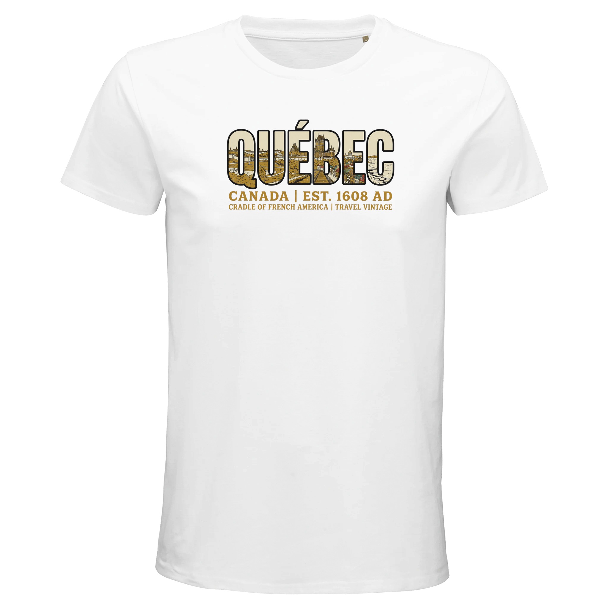 T-shirt Québec homme bio ajusté style vintage Canada, coloris Blanc