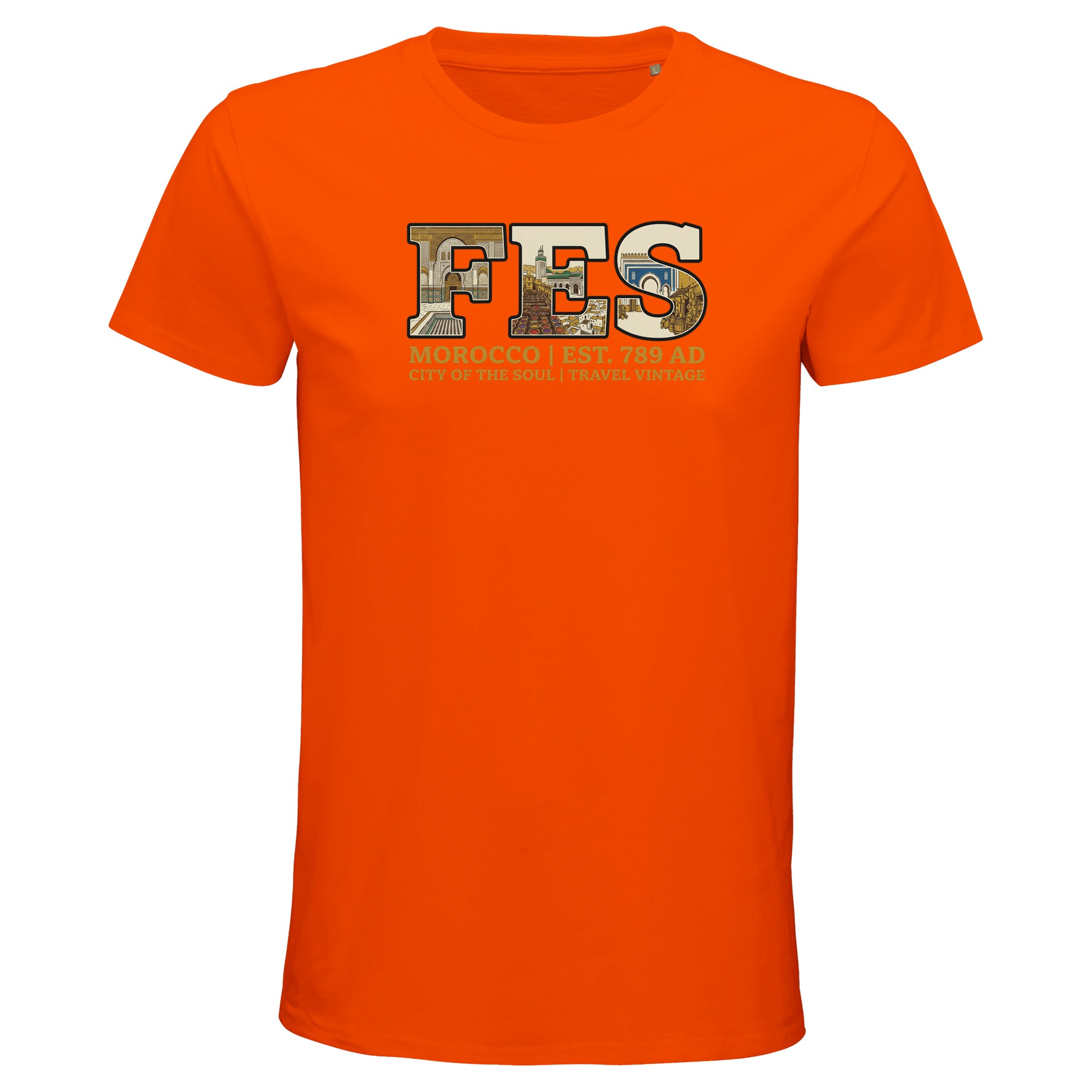 T-shirt Fès homme bio ajusté coton naturel, coloris Orange