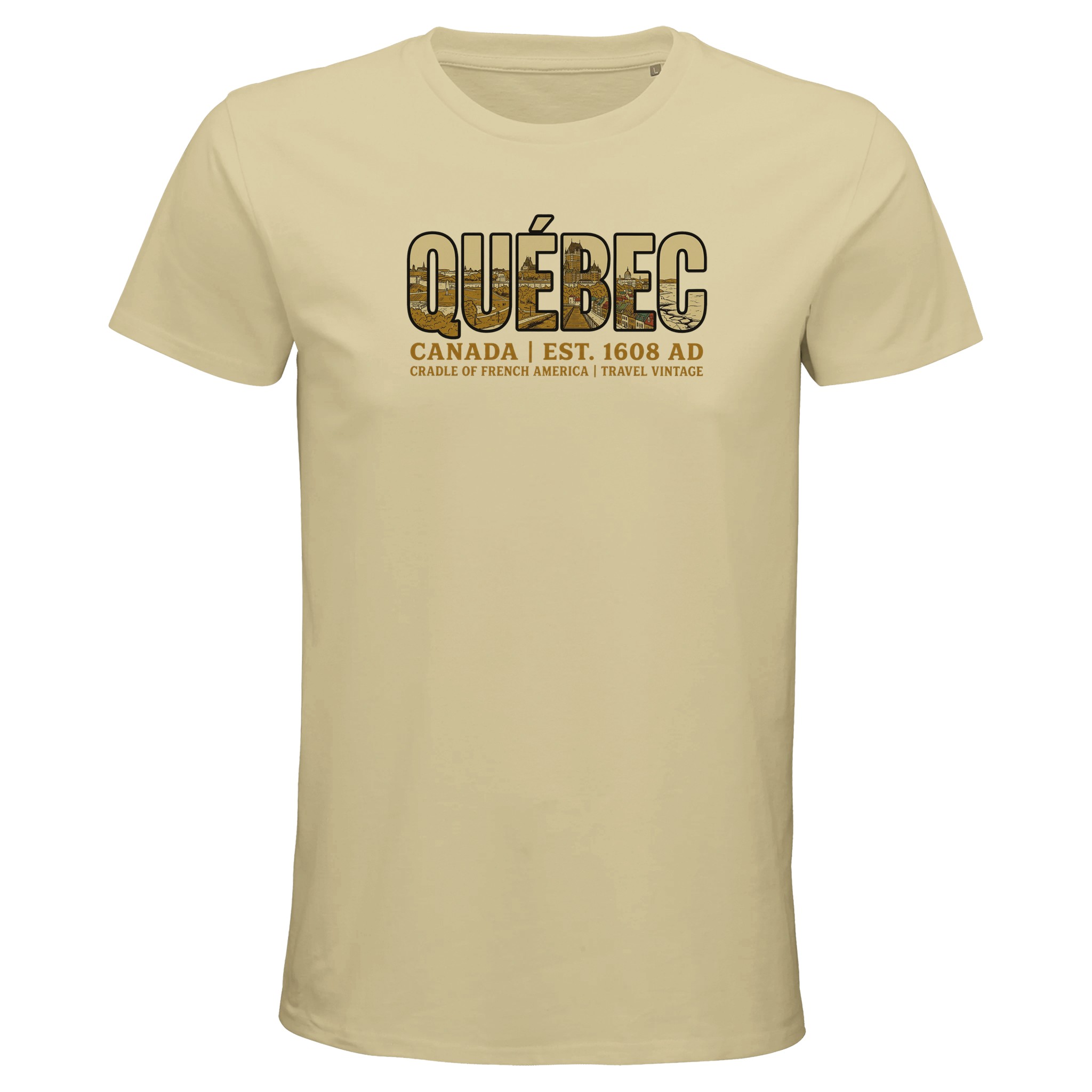 T-shirt Québec homme bio ajusté style vintage Canada, coloris Natural