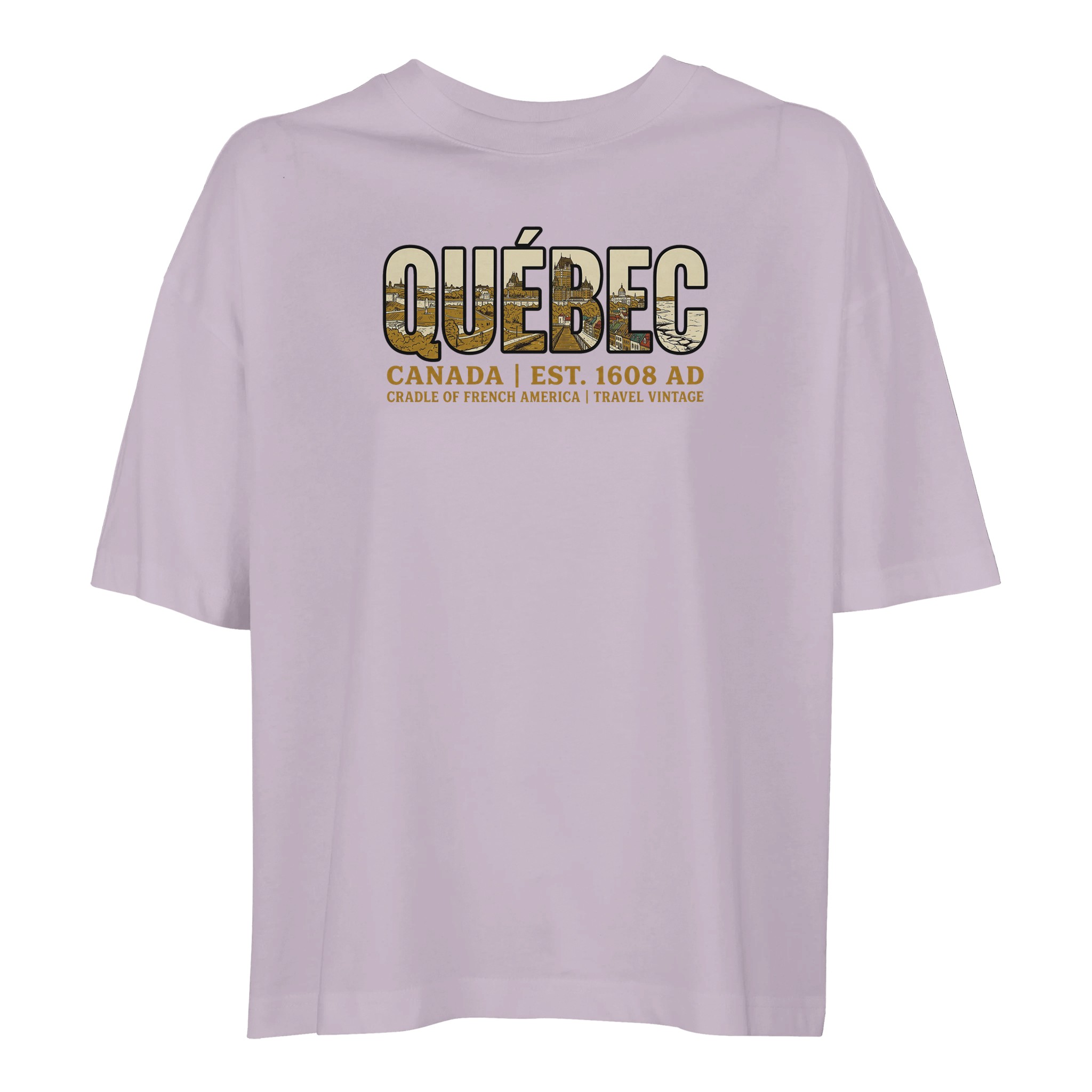 T-shirt Québec femme ample coton bio premium, coloris lilak