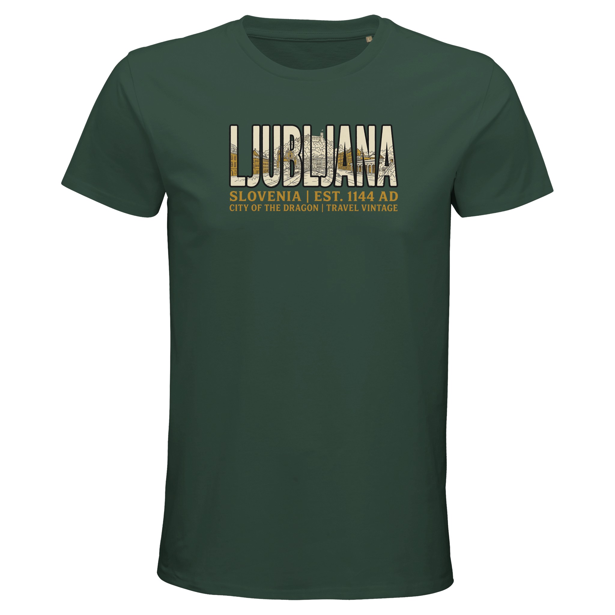 T-shirt Ljubljana homme bio ajusté ville de Slovénie, coloris Vert bouteille