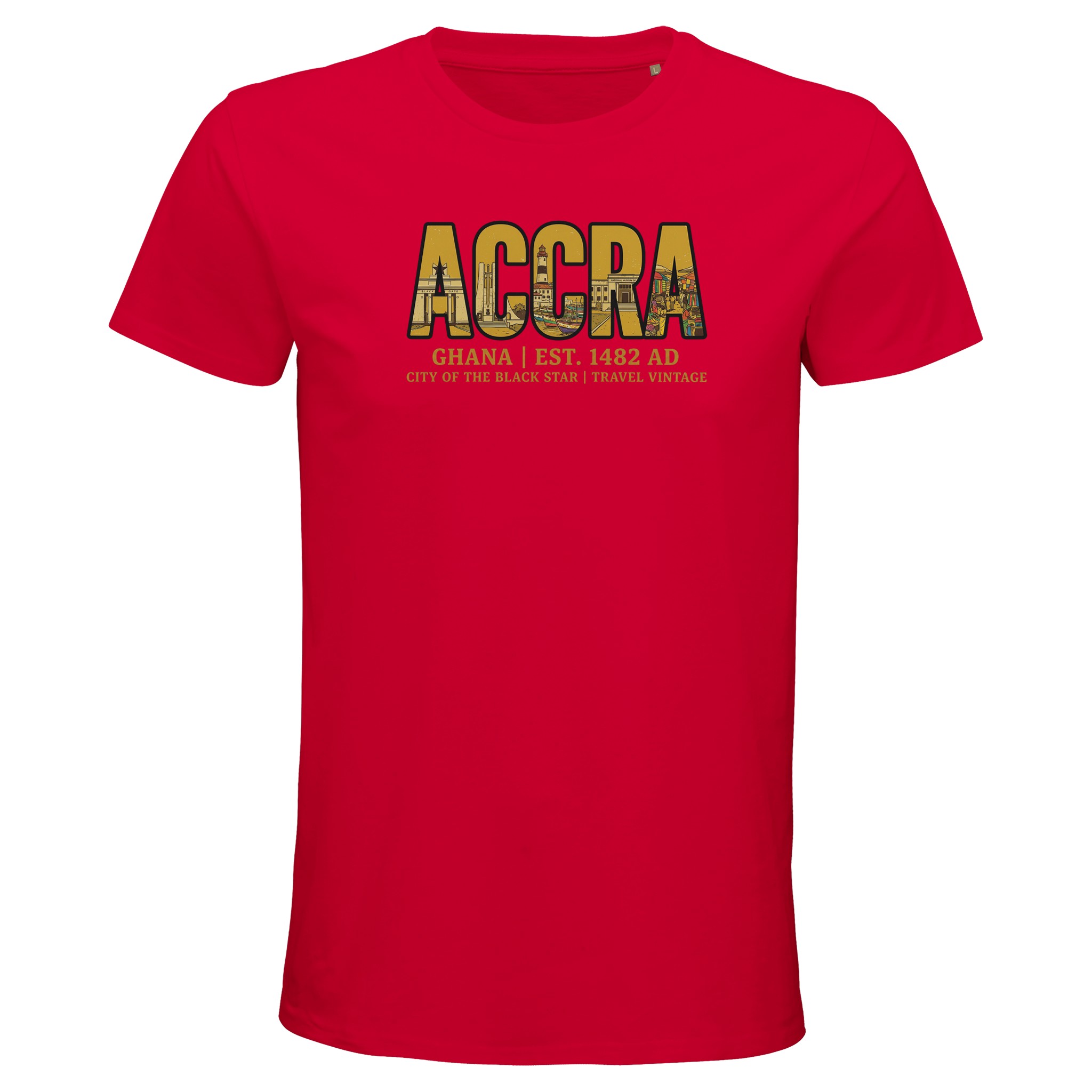 T-shirt Accra homme bio ajusté ville du Ghana, coloris Rouge