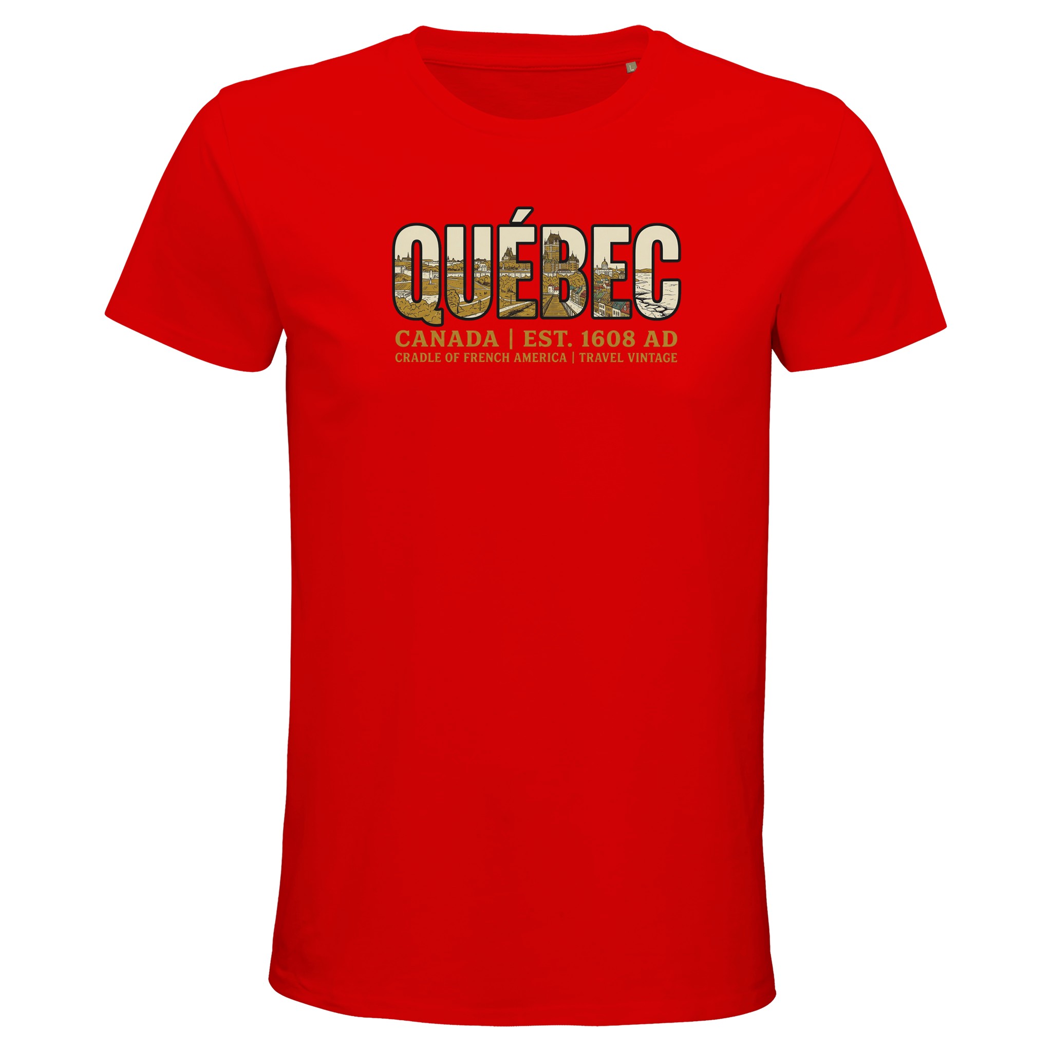 T-shirt Québec homme bio ajusté style vintage Canada, coloris Bright Red