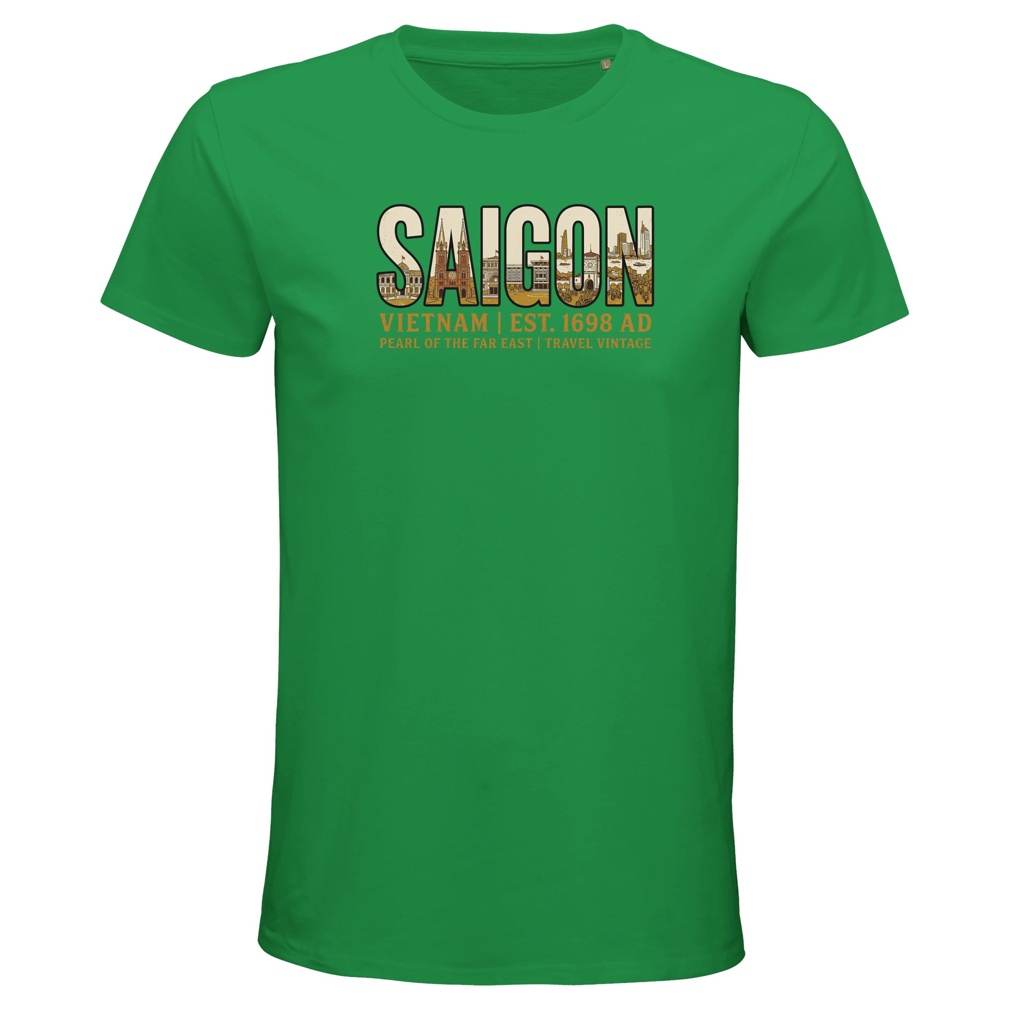 T-shirt Saïgon homme bio ajusté coton, coloris Kelly Vert