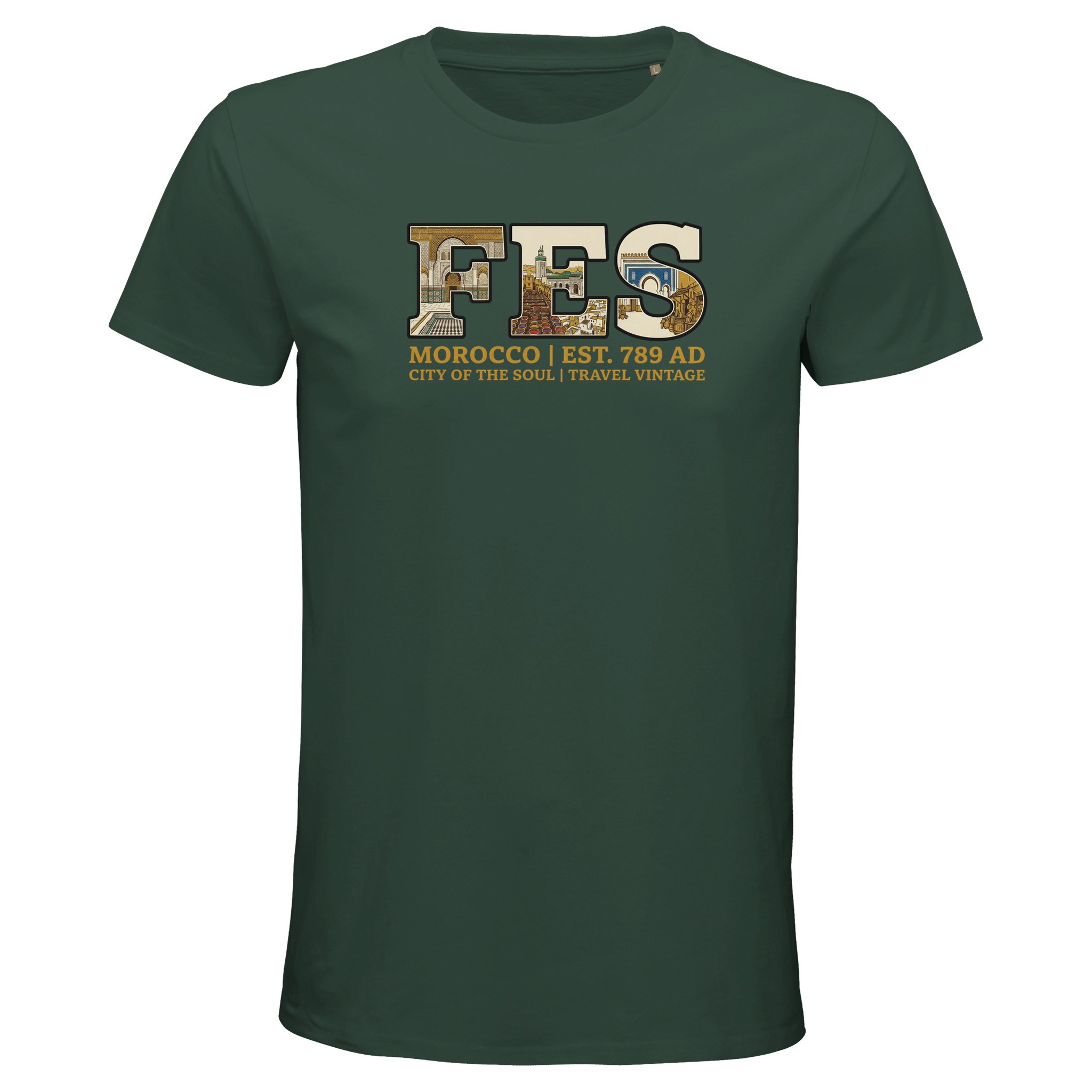 T-shirt Fès homme bio ajusté coton naturel, coloris Vert bouteille