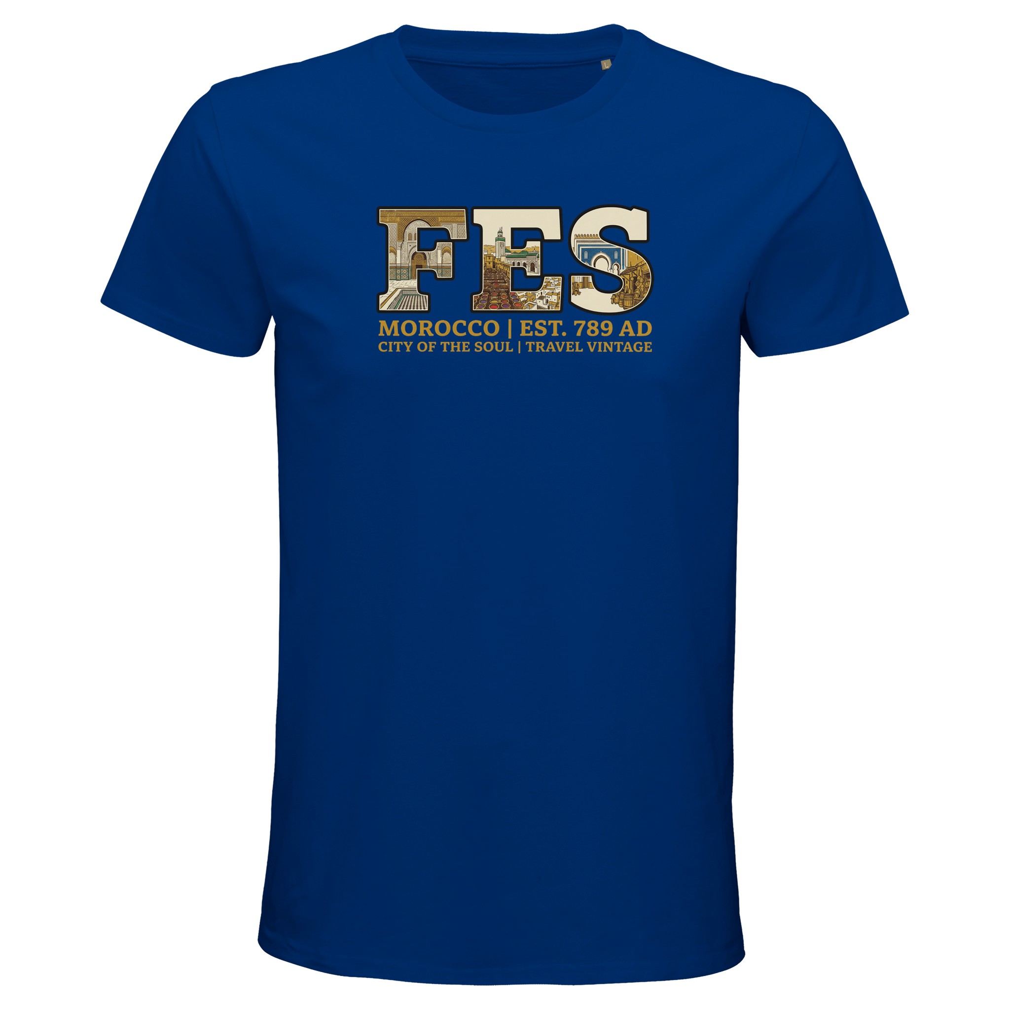 T-shirt Fès homme bio ajusté coton naturel, coloris Royal Blue