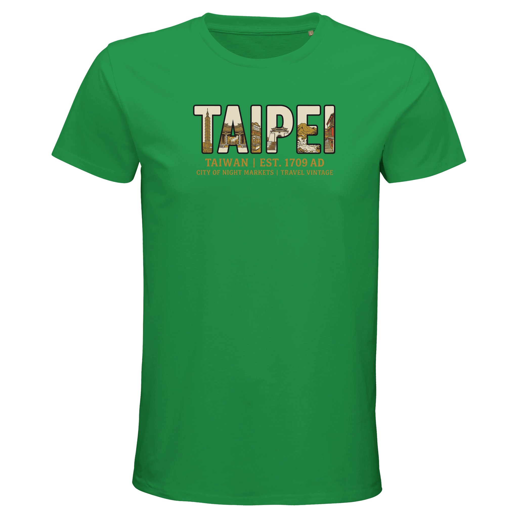 T-shirt Taipei homme bio ajusté ville nocturne, coloris Kelly Vert