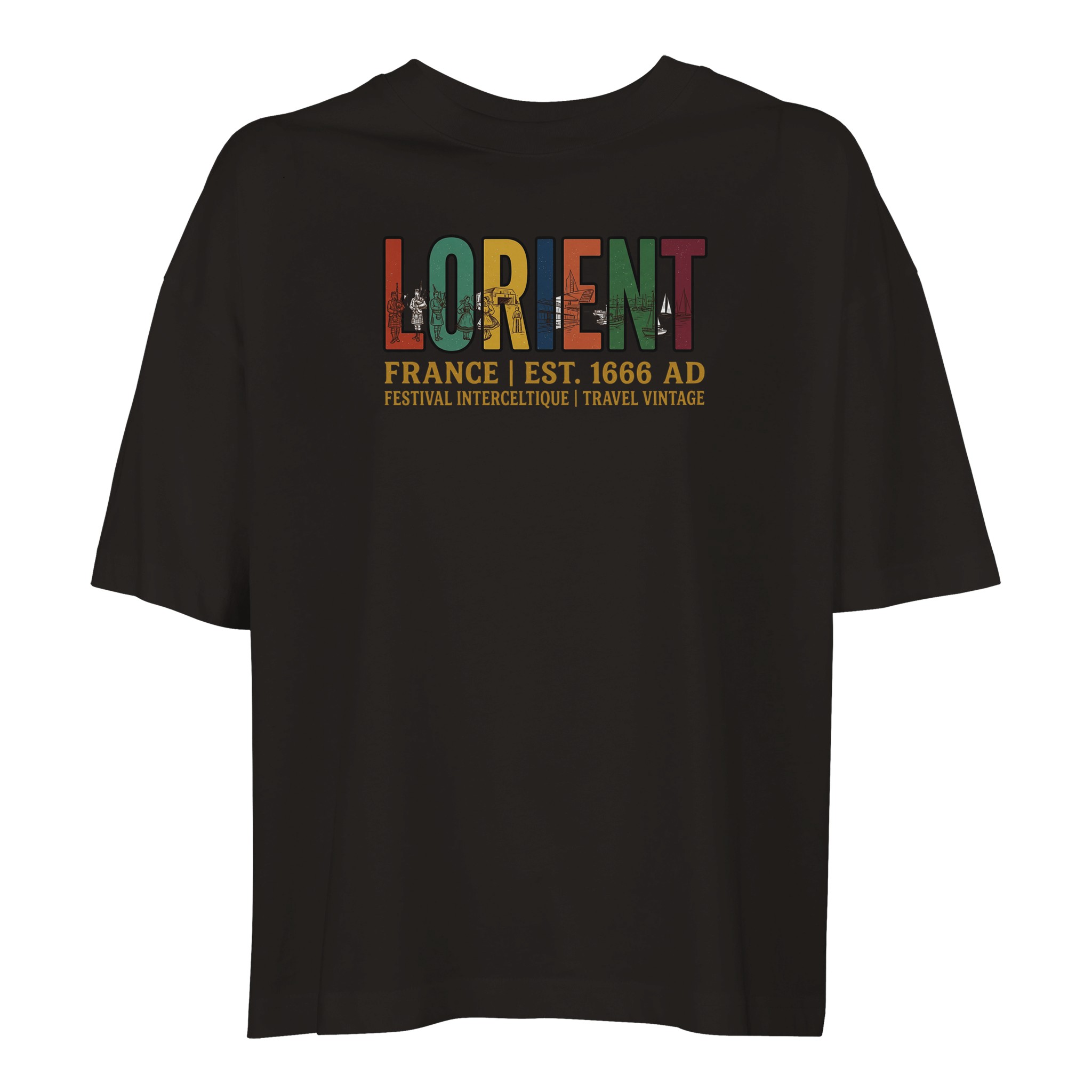 T-shirt Lorient Festival Interceltique femme bio ample, coloris Deep Black