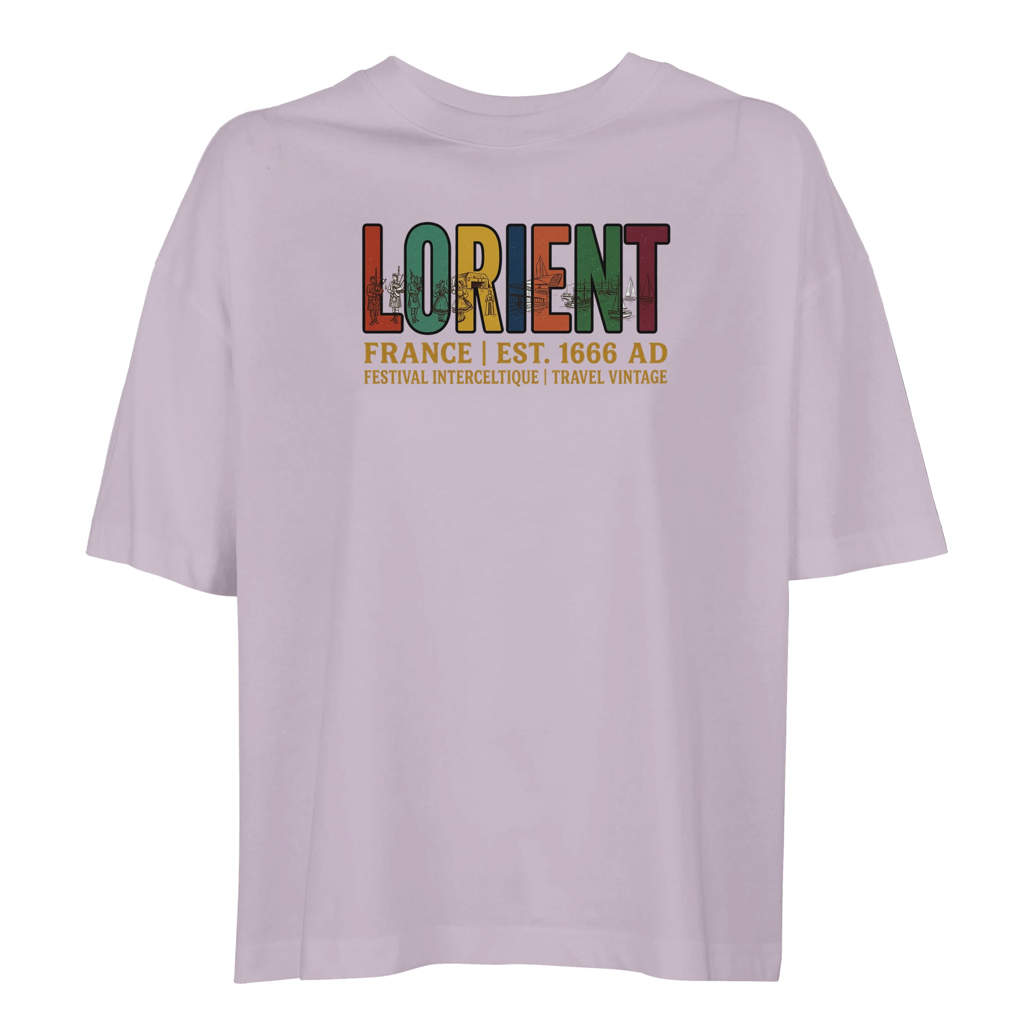 T-shirt Lorient Festival Interceltique femme bio ample, coloris lilak