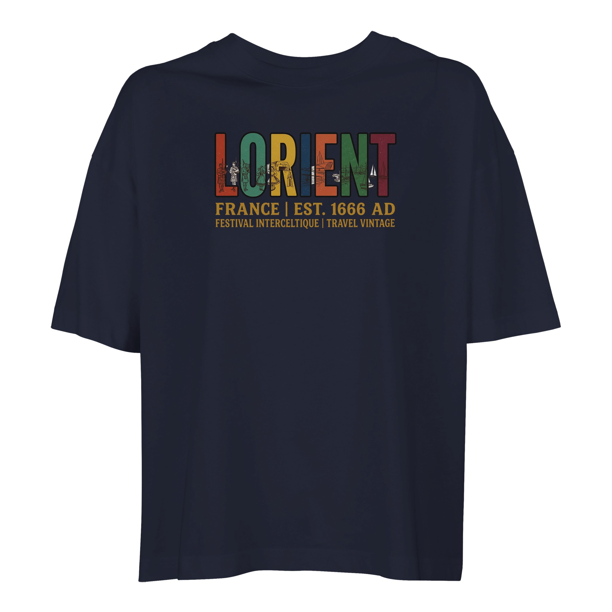 T-shirt Lorient Festival Interceltique femme bio ample, coloris French Navy