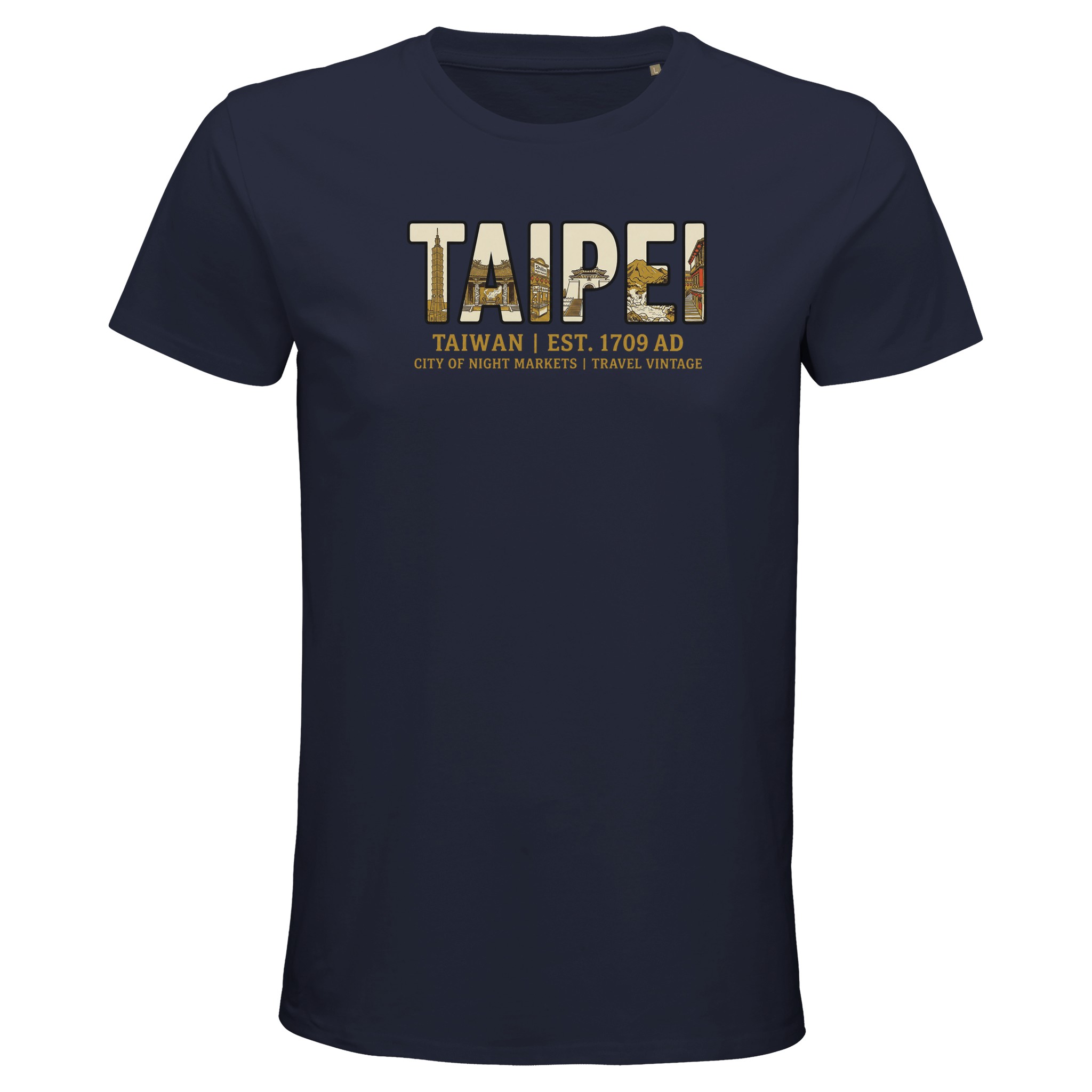 T-shirt Taipei homme bio ajusté ville nocturne, coloris French Navy