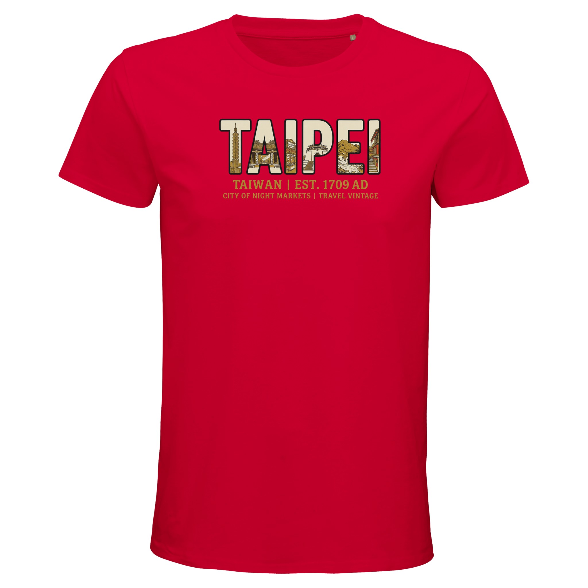 T-shirt Taipei homme bio ajusté ville nocturne, coloris Rouge