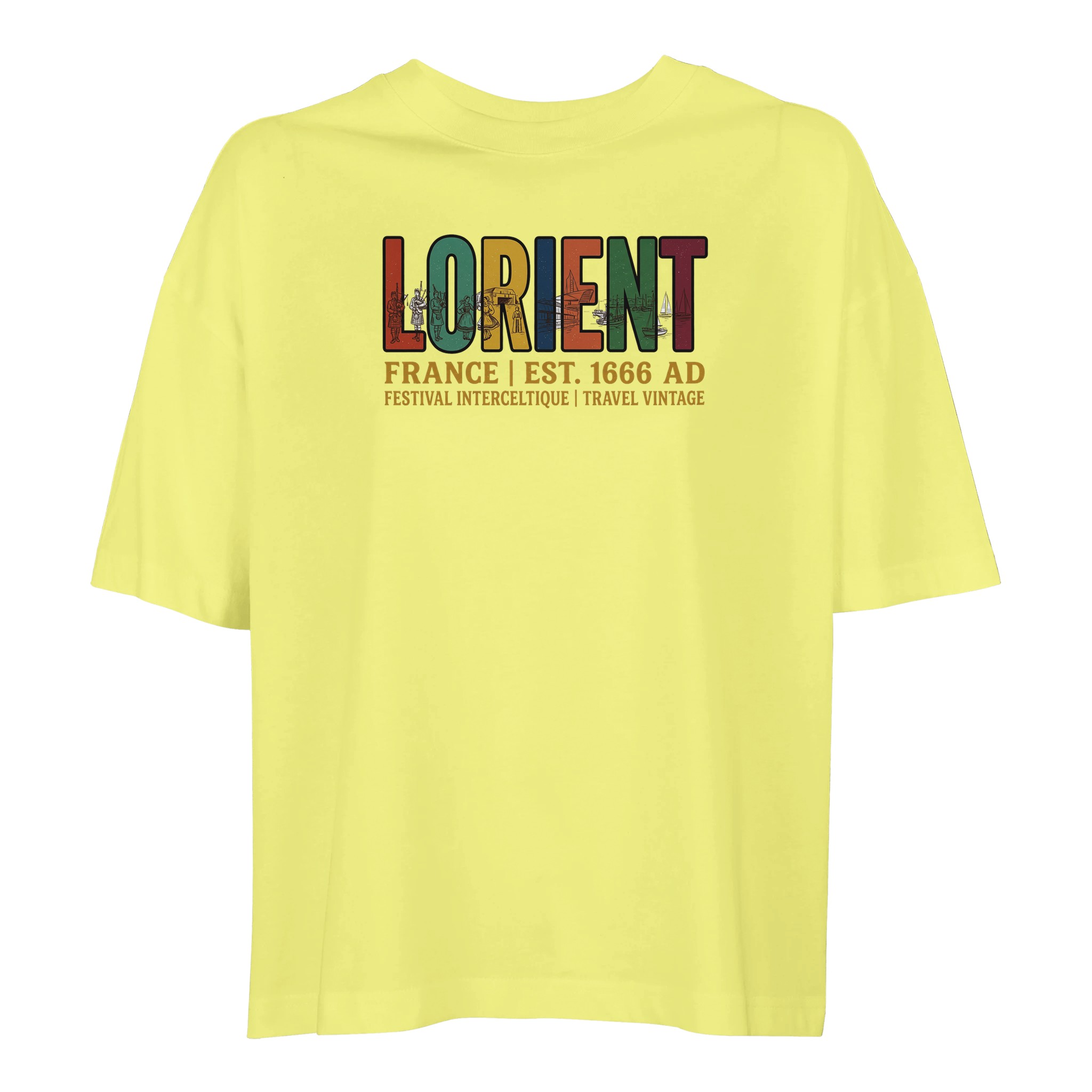 T-shirt Lorient Festival Interceltique femme bio ample, coloris Jaune clair