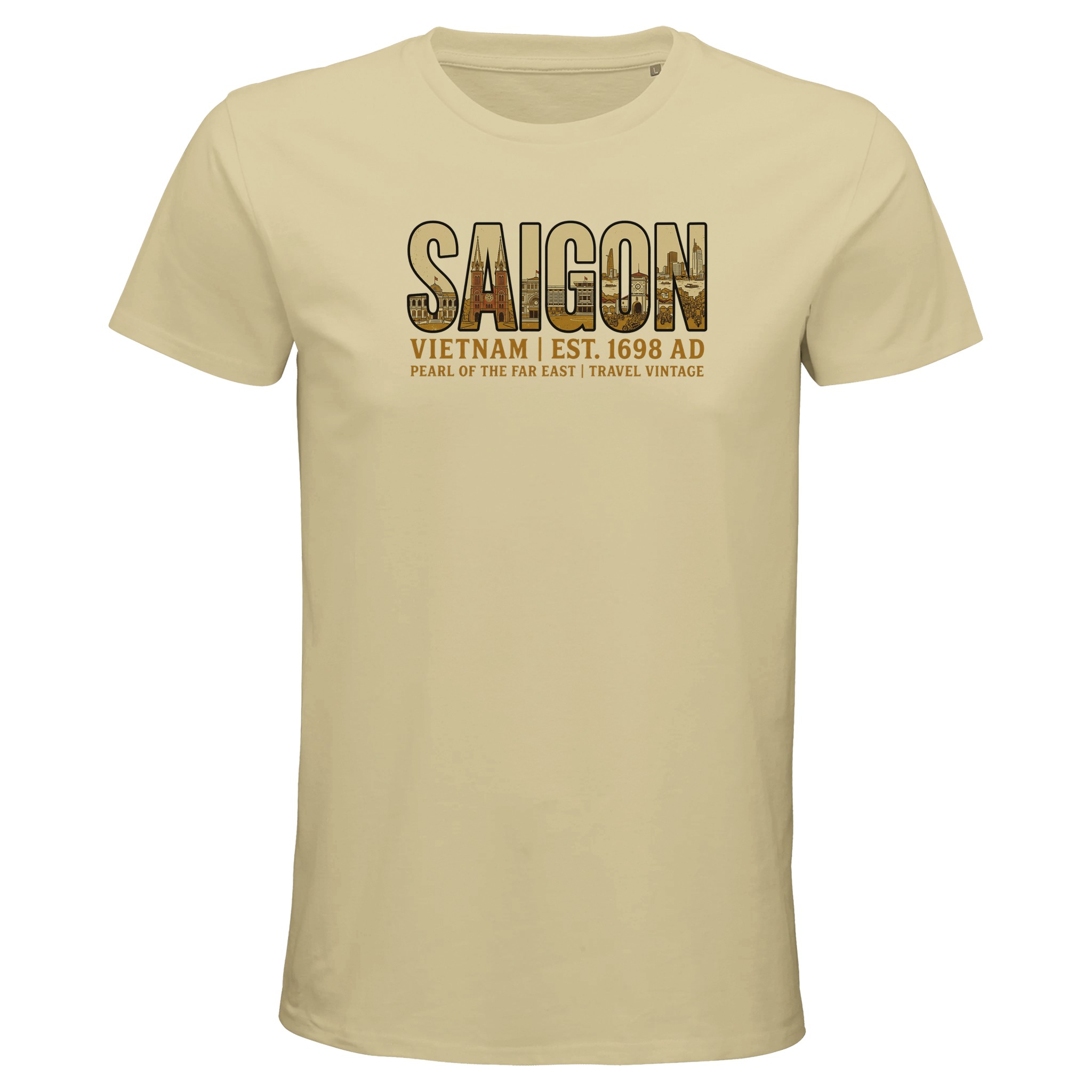 T-shirt Saïgon homme bio ajusté coton, coloris Natural