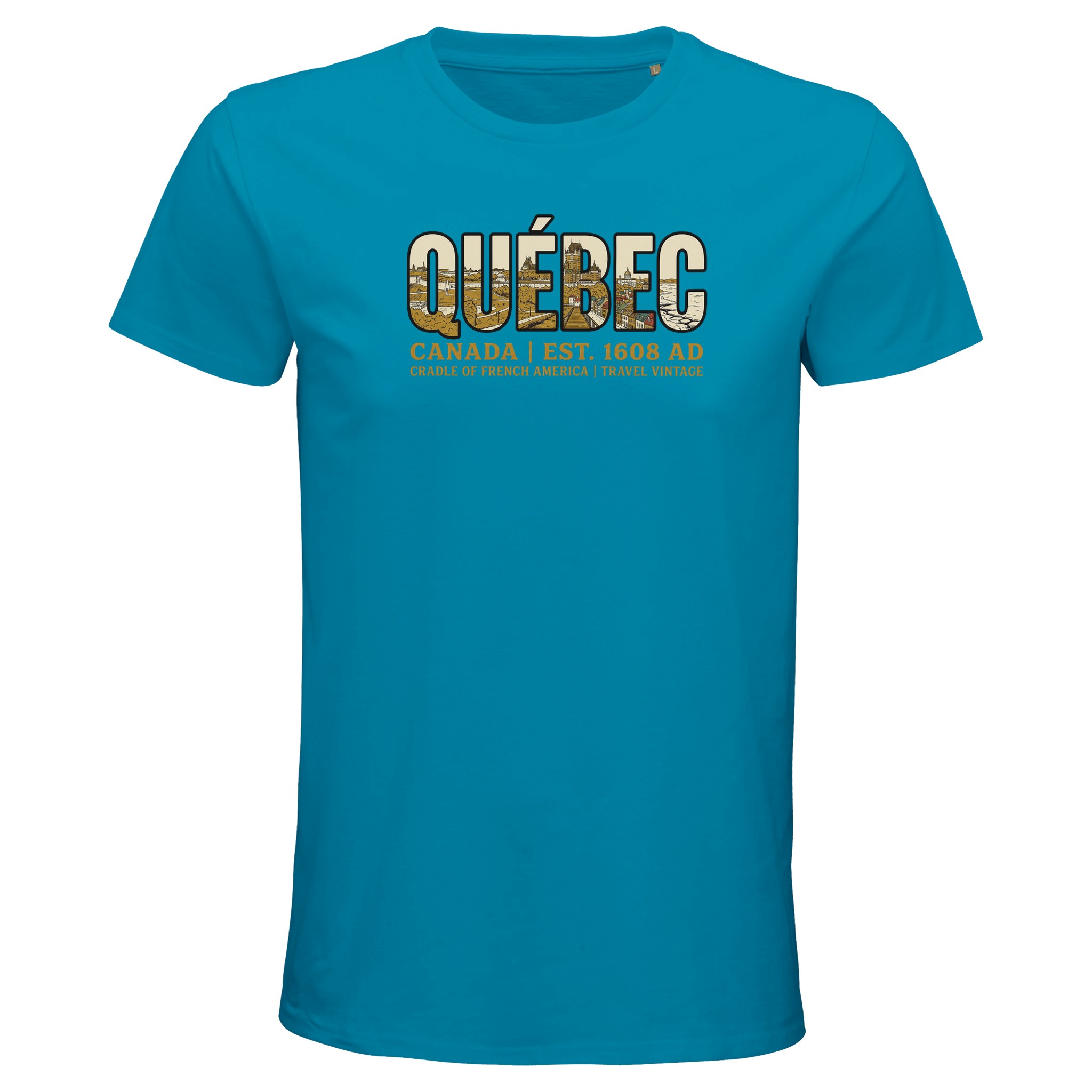 T-shirt Québec homme bio ajusté style vintage Canada, coloris Aqua