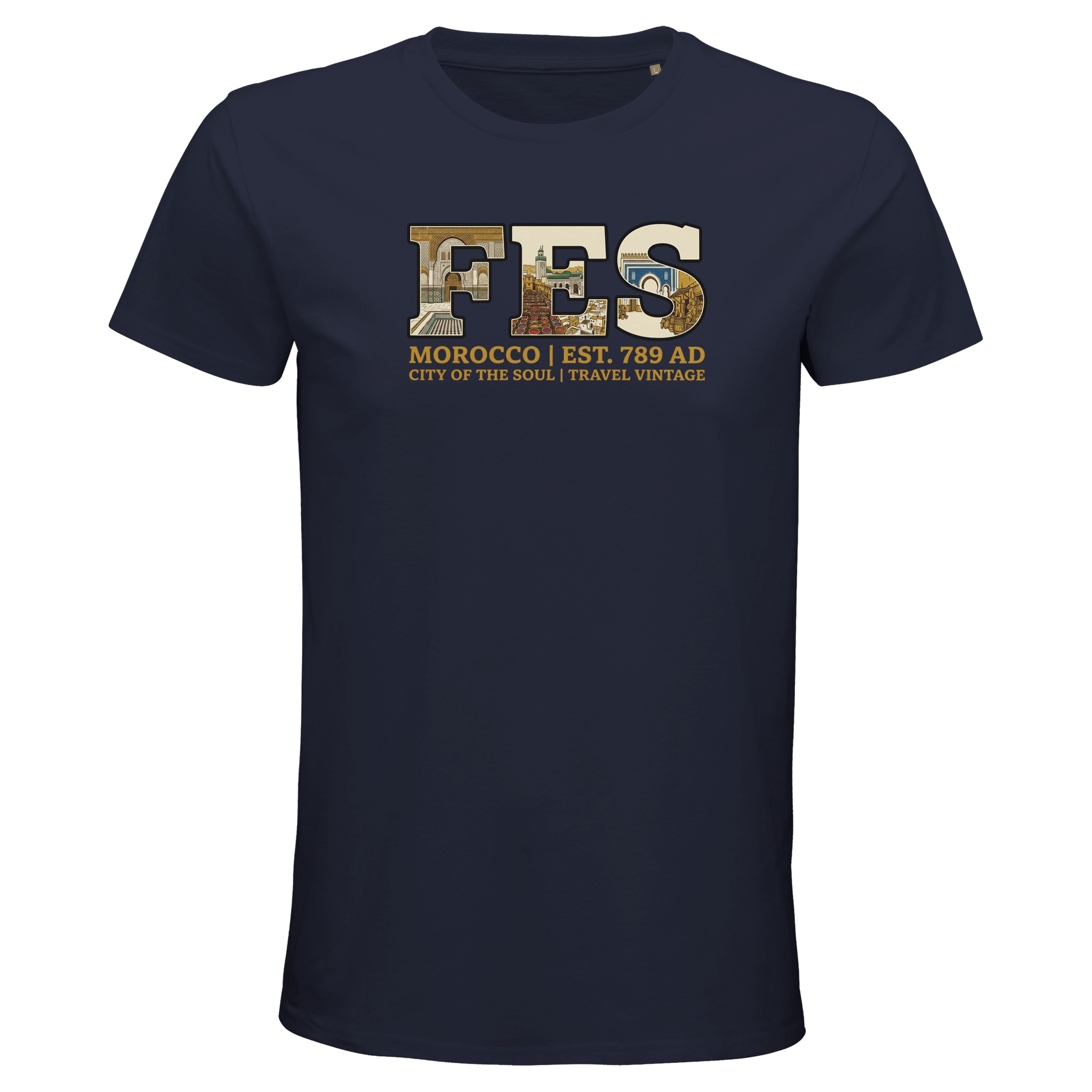 T-shirt Fès homme bio ajusté coton naturel, coloris French Navy