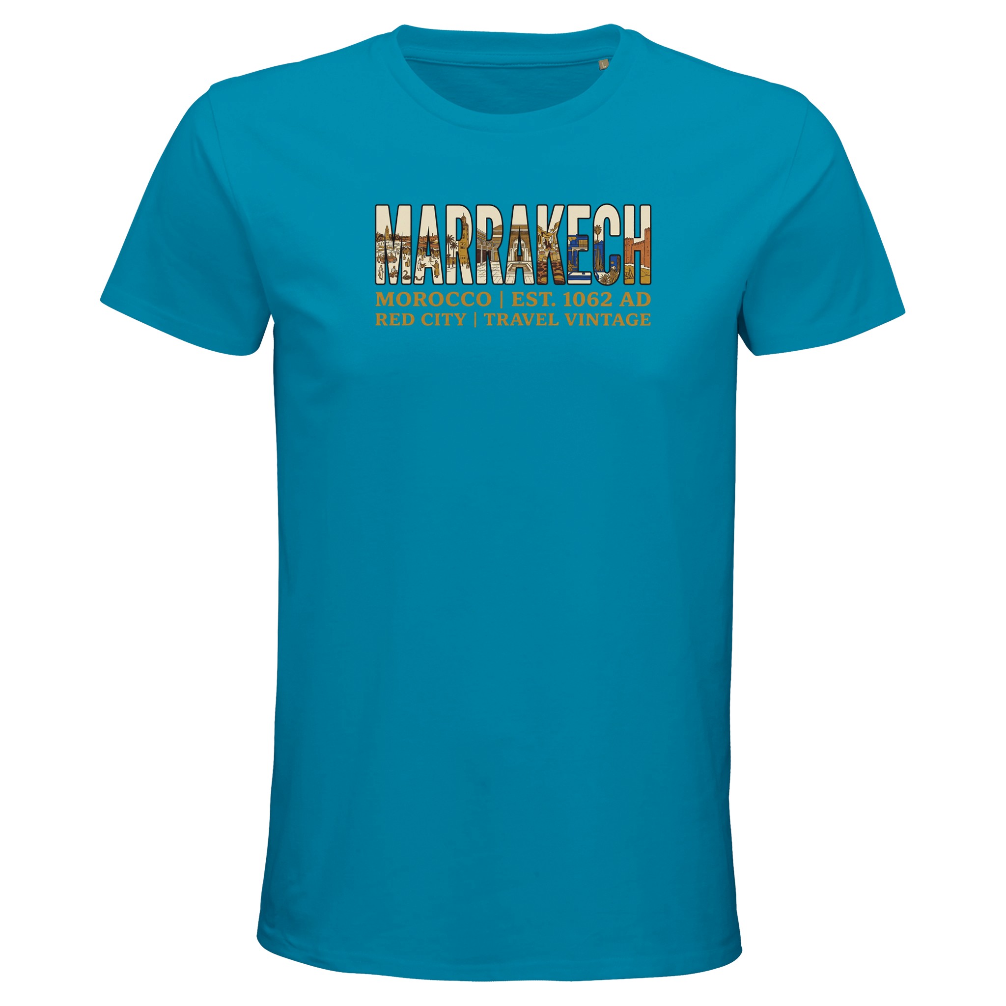 T-shirt Marrakech homme bio ajusté, coloris Aqua