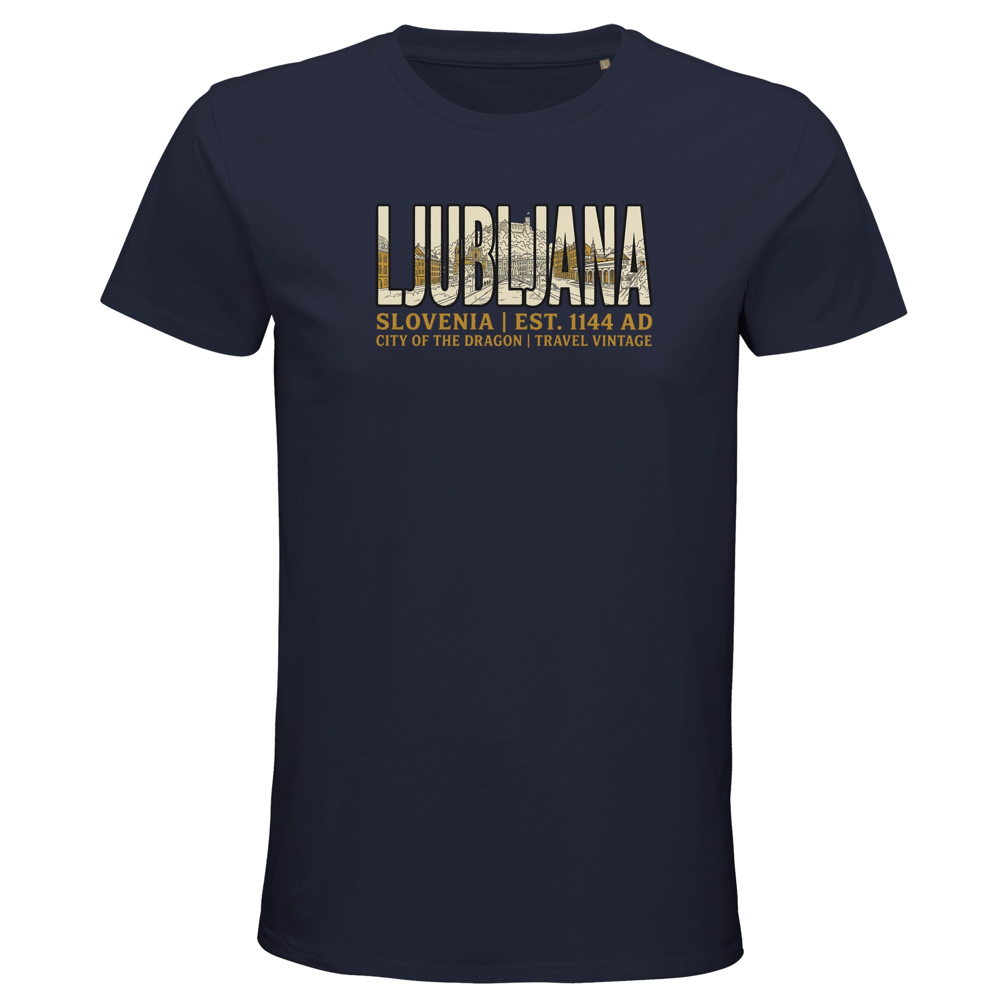 T-shirt Ljubljana homme bio ajusté ville de Slovénie, coloris French Navy