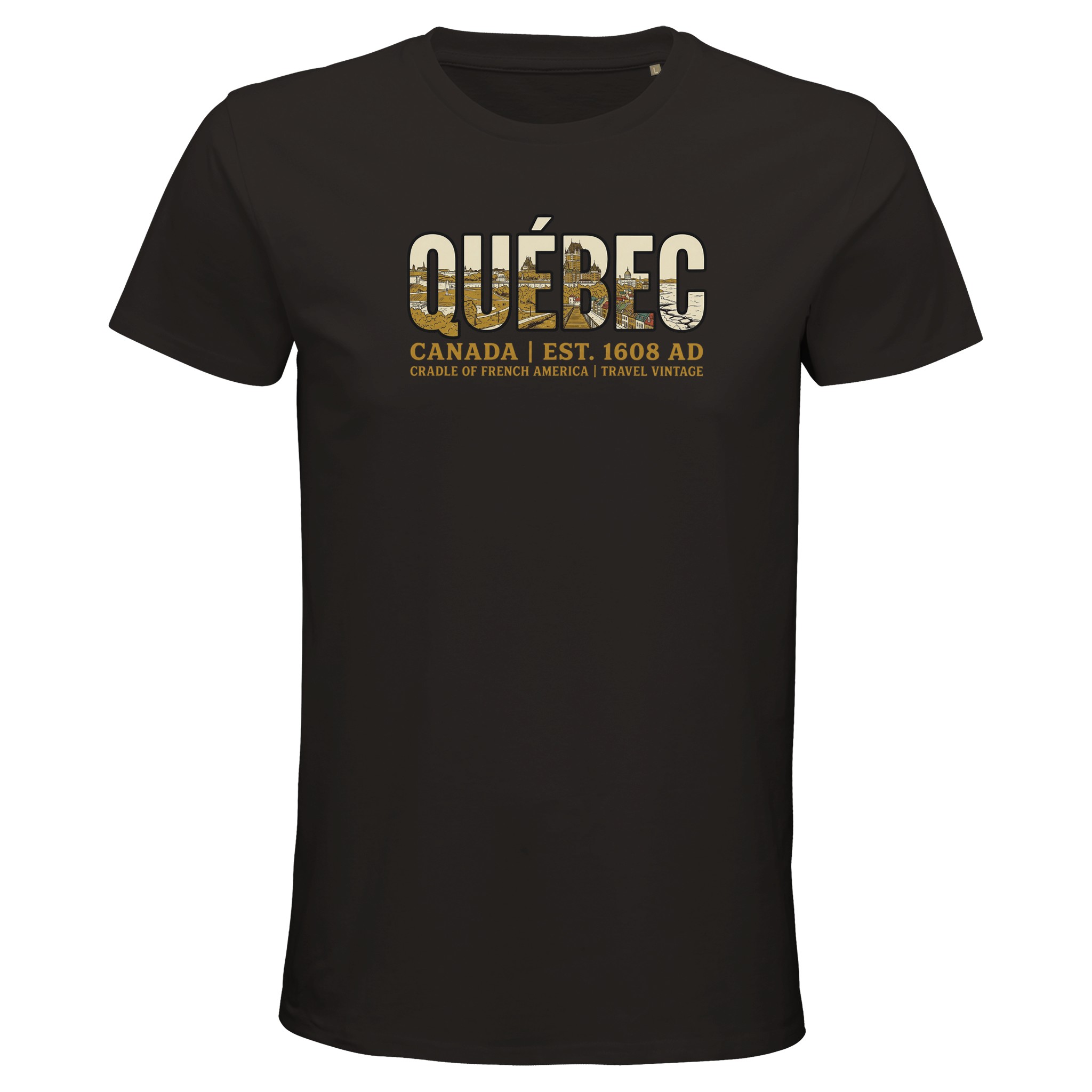 T-shirt Québec homme bio ajusté style vintage Canada, coloris Deep Black