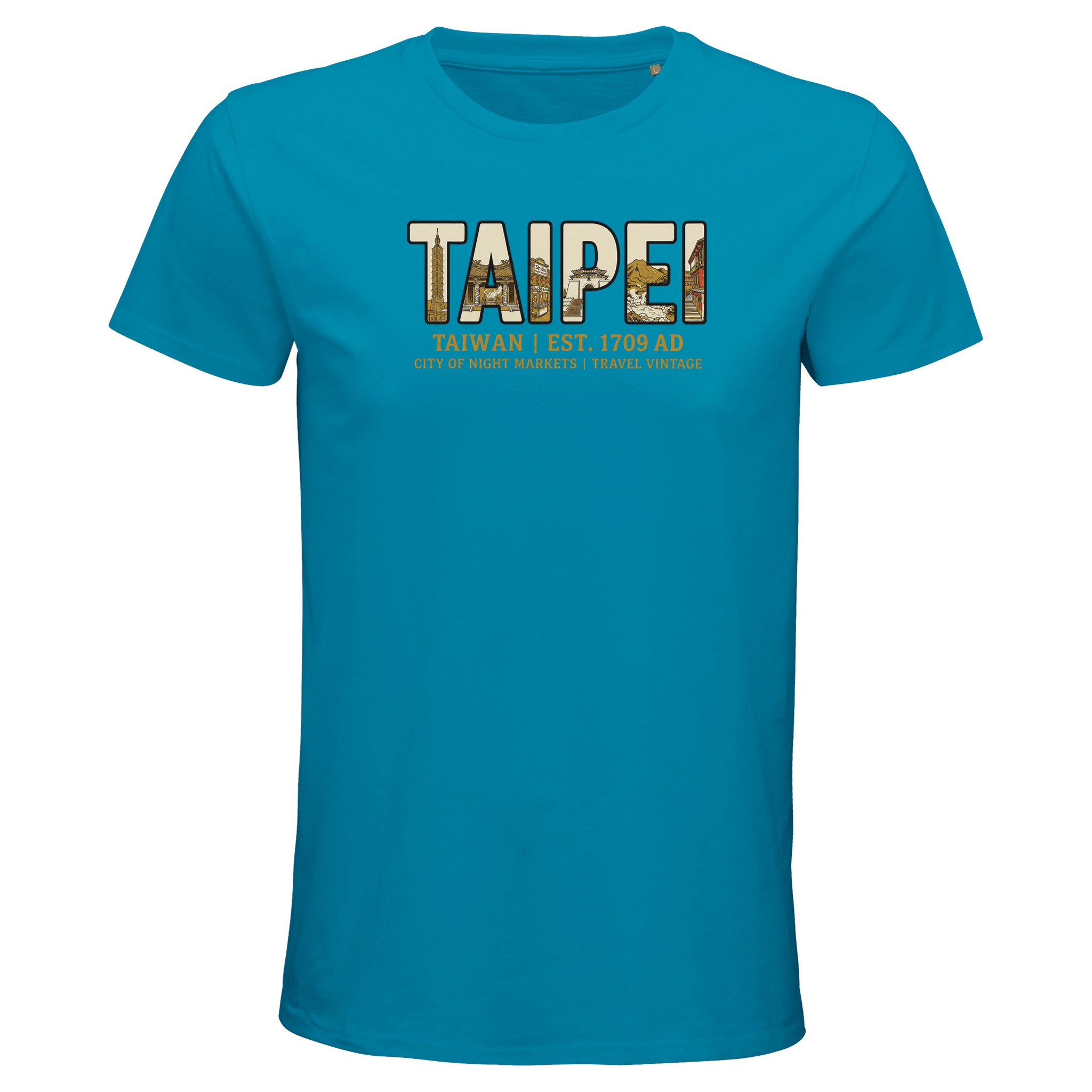 T-shirt Taipei homme bio ajusté ville nocturne, coloris Aqua